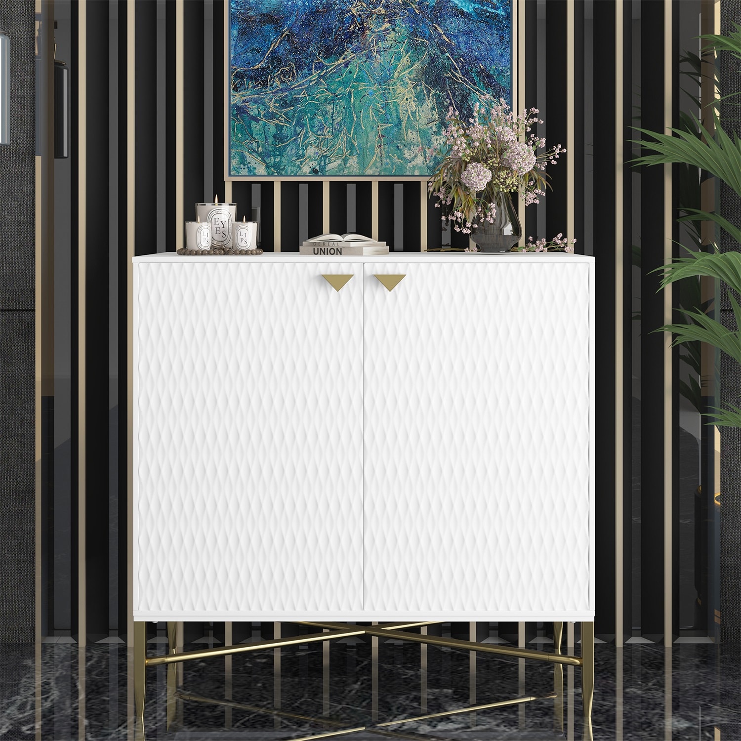 Mondawe MO-JH-022-WH 31.5-in W 2-Door White Accent Cabinet