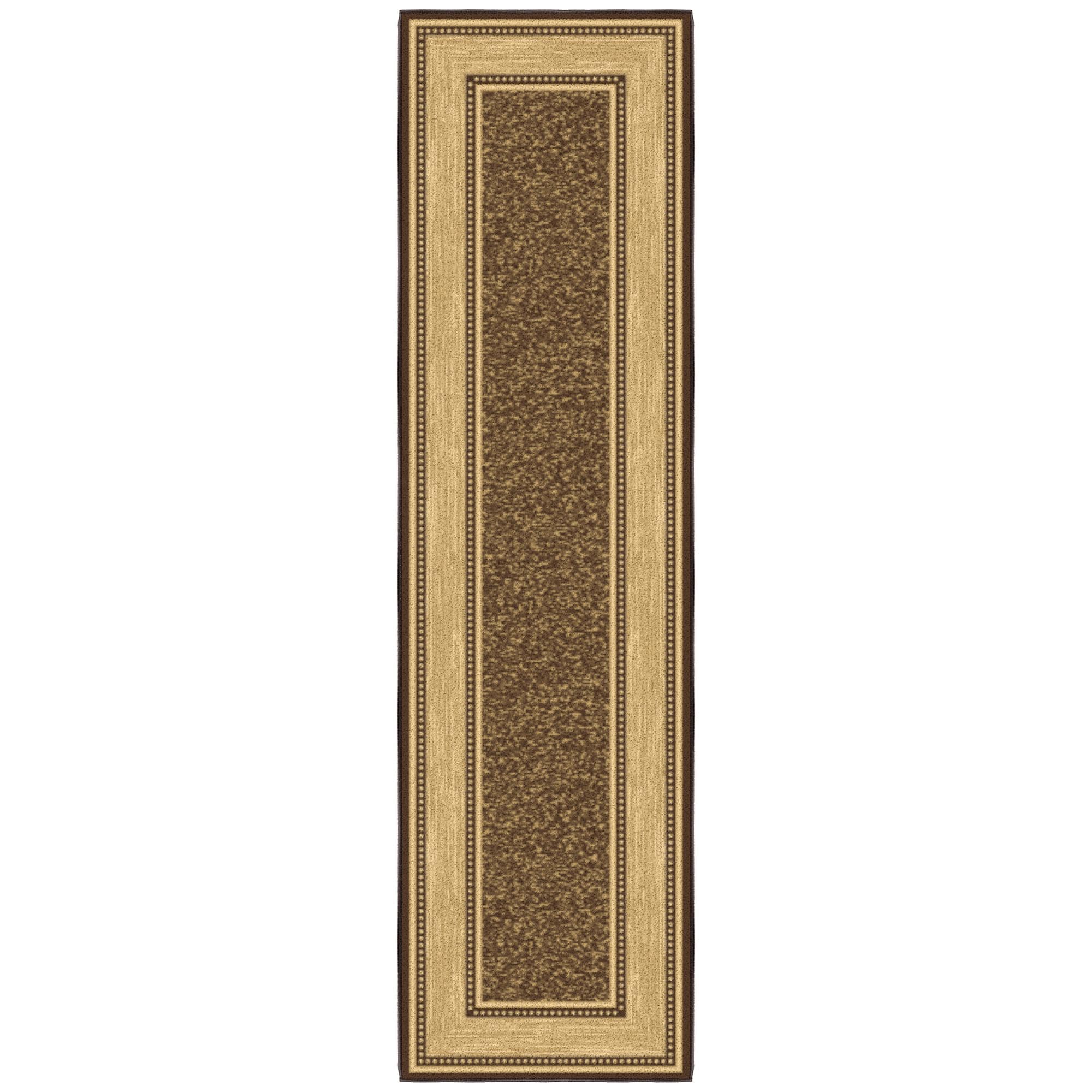Brown and Beige Non-Slip Synthetic Runner Rug, 1'10" x 7'