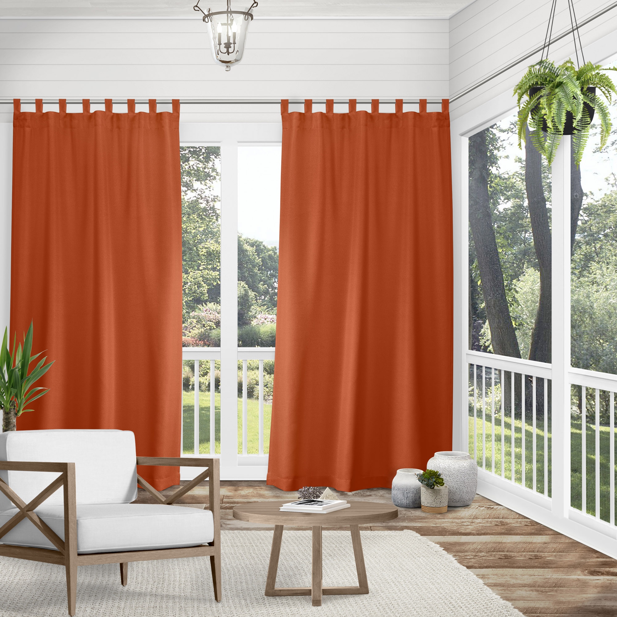 Mecca Orange Light-Filtering Polyester Tab Top Curtain Panels, 54x120