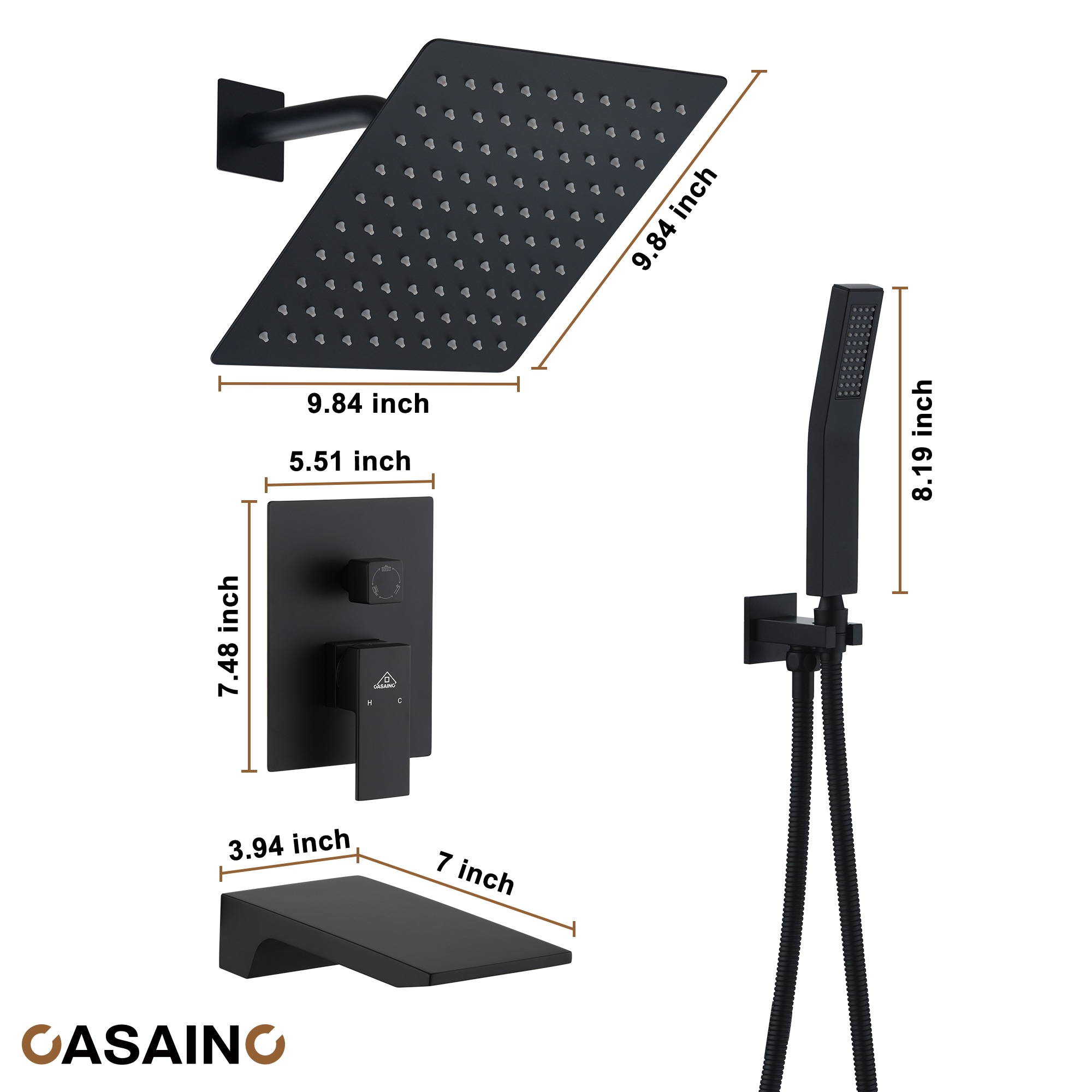 CASAINC MCS182-12MB Showerhead-Bar-Panels - View #10