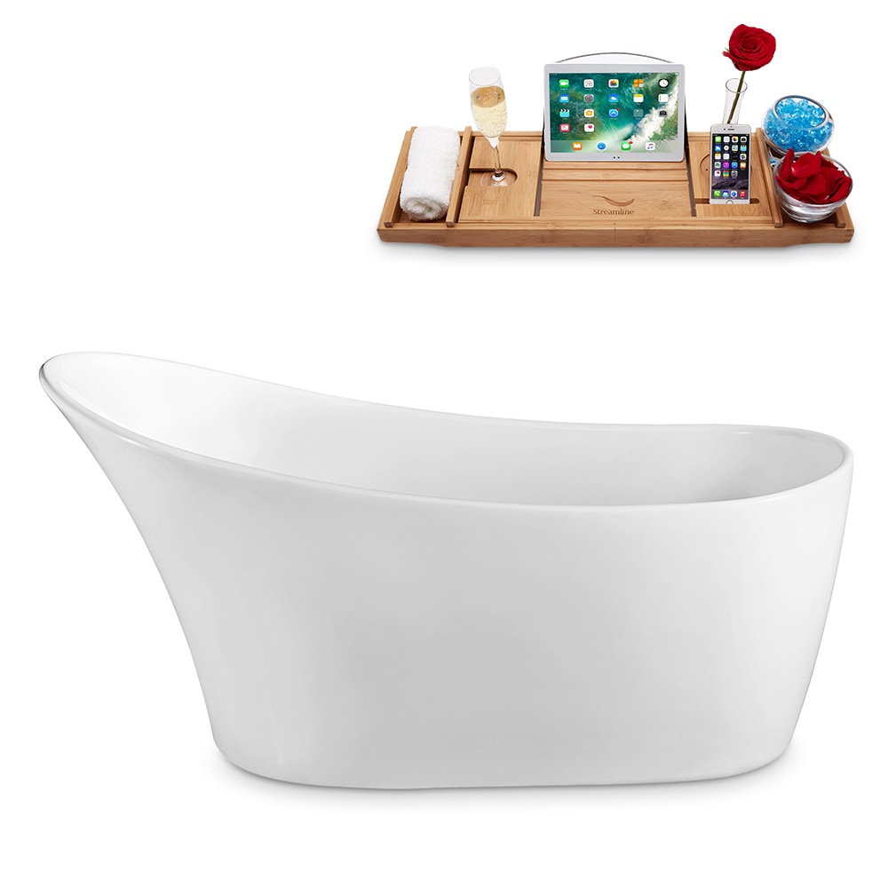 Streamline N1760-IN-GLD 26.8-in x 55.1-in Glossy White Acrylic Oval Freestanding Soaking bathtub with Drain ( Reversible Drain )