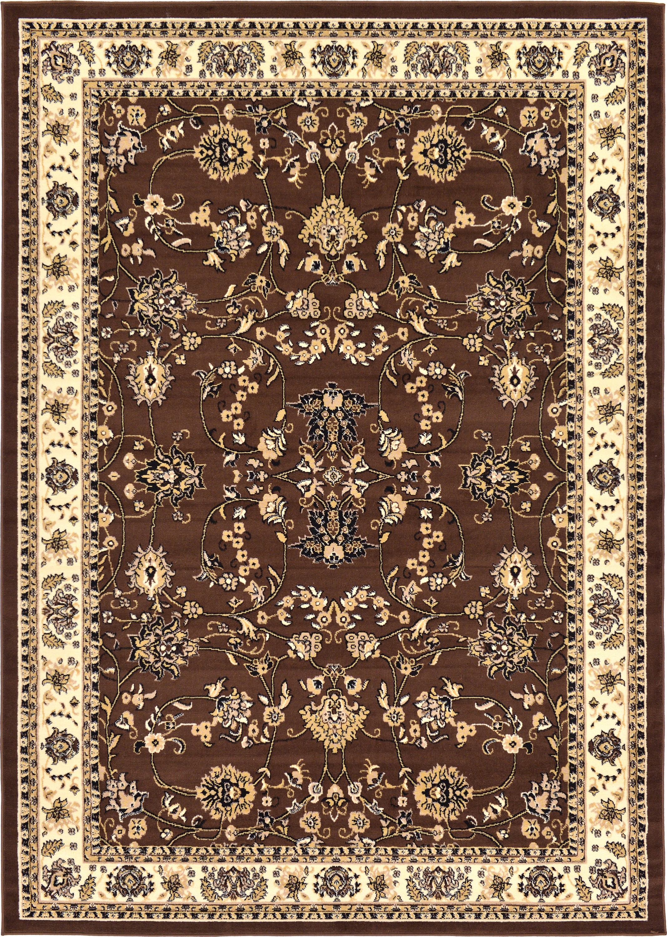 Unique Loom 3124950 Washington Sialk Hill 7 x 10 (ft) Loomed Polypropylene Brown/Ivory Rectangular Indoor Floral/Botanical Vintage Area rug