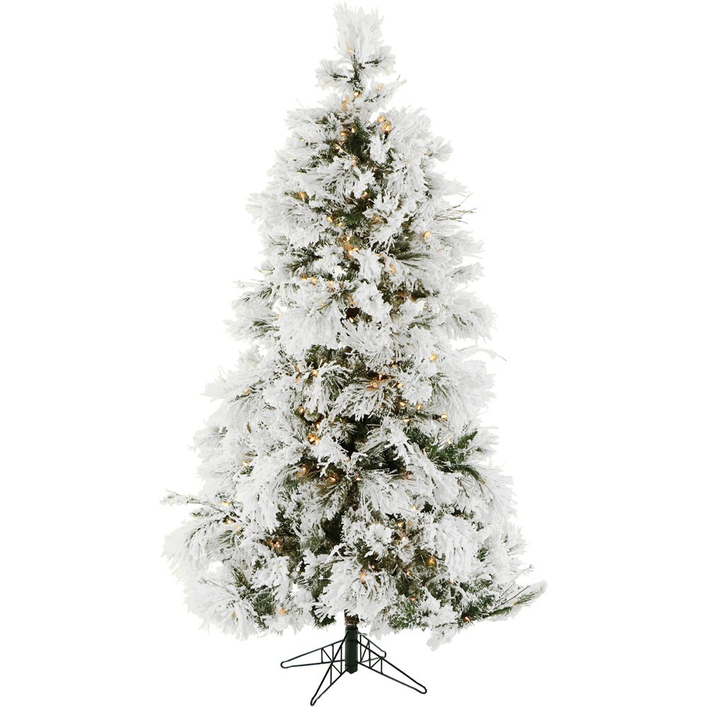 Fraser Hill Farm FFSN010-6SN 10-Feet Snowy pine Pre-lit Flocked Artificial Christmas Tree with Multicolor LED Lights