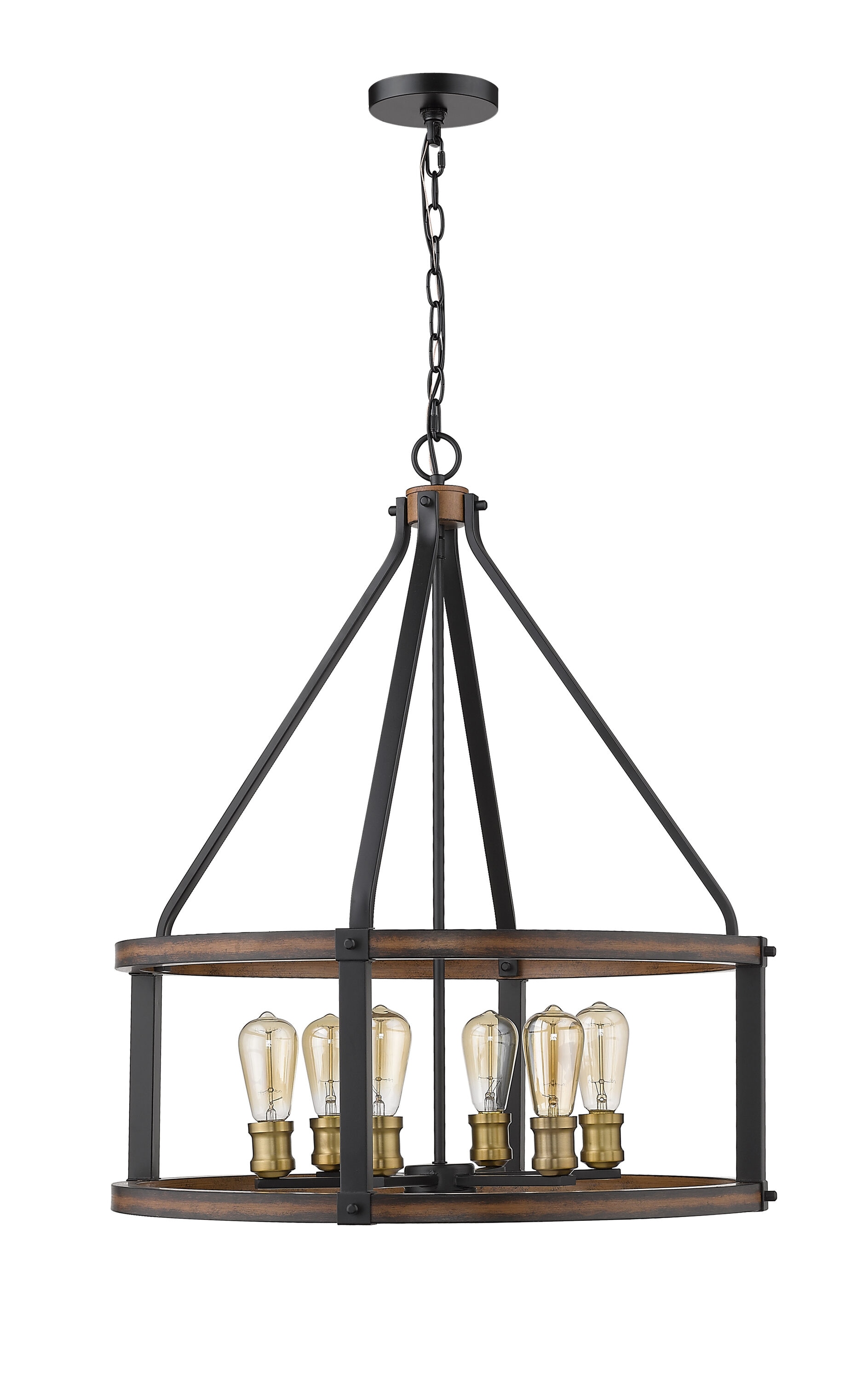 Rustic Mahogany 25" LED Drum Chandelier with Faux Barnwood
