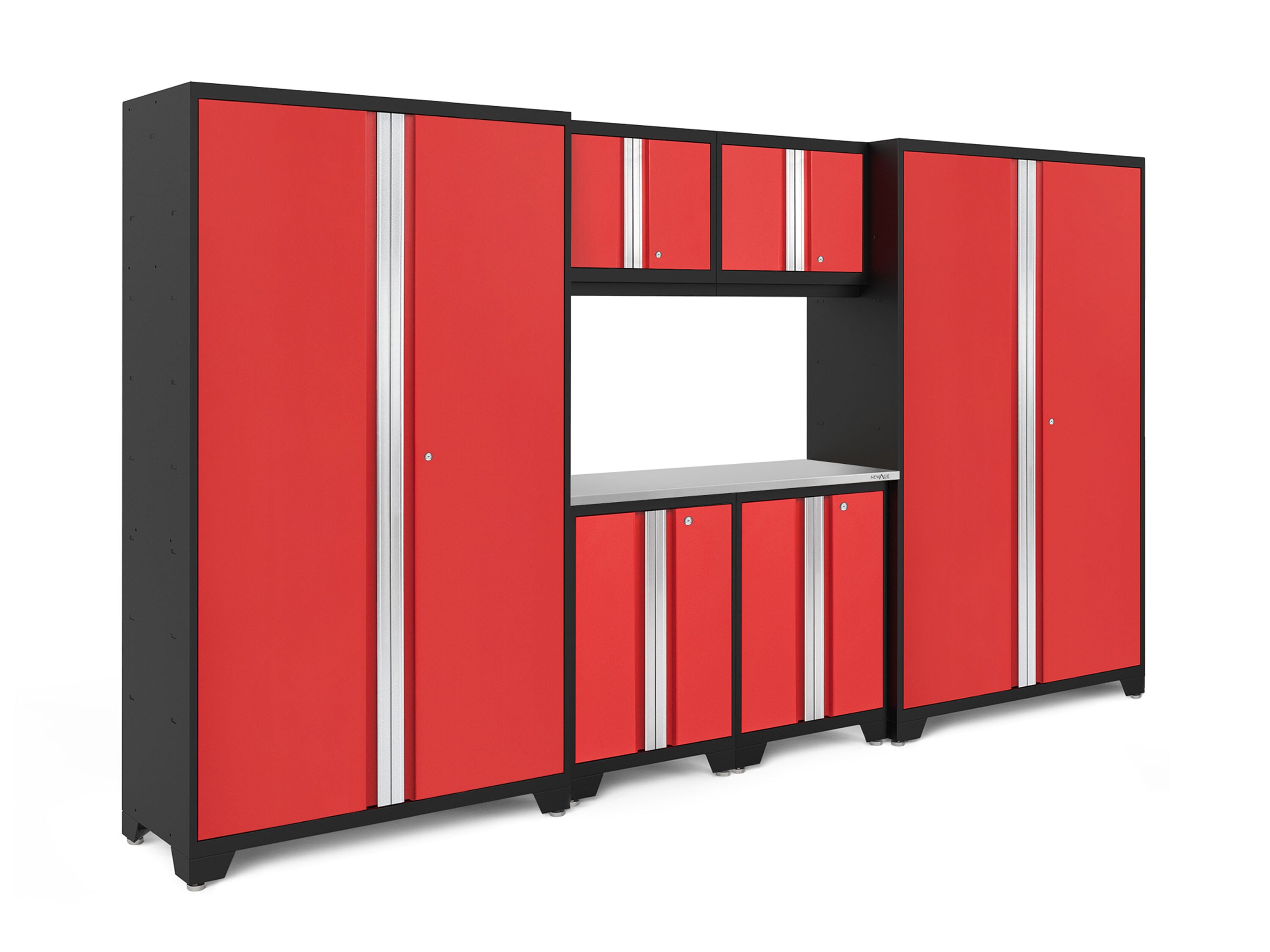 NewAge Products 55233 144-in W x 76.75-in H x 18-in D 6 -Cabinets Steel Deep Red Garage Storage System