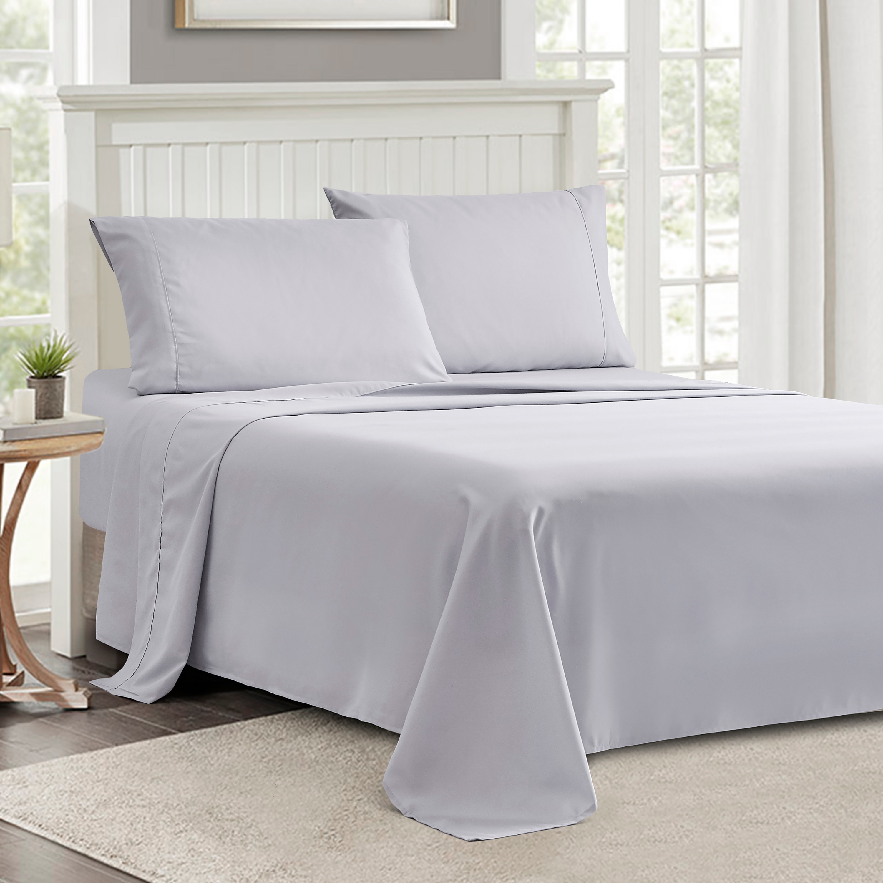 PUR & CALM SILVADUR Anti-Microbial 4 PC Solid Sheet Set King Polyester Grey Bed  Sheet in the Bed Sheets department at