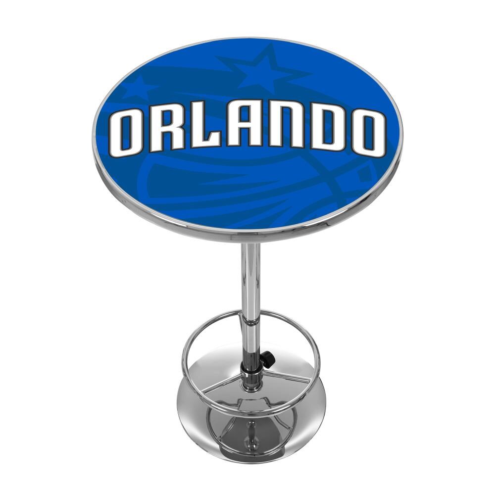 Trademark Gameroom NBA2000-OM2 Orlando Magic Pub Tables Chrome Round Traditional Bar Table, Composite with Metal Pedestal Base 27.375-in L x 42-in H