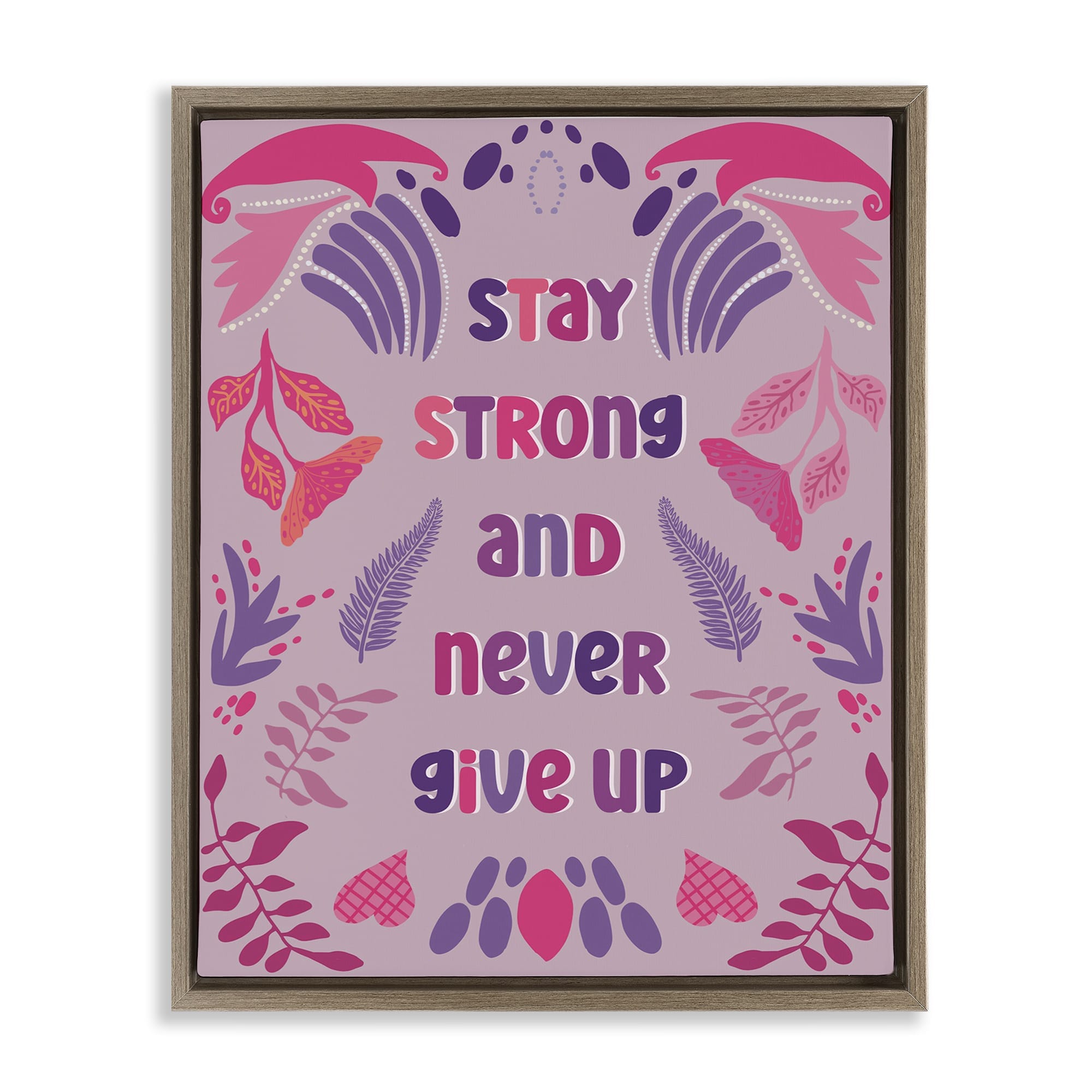 Stupell Industries BS-420-FFE-24X30 Never Give Up on Purple Floating Frame design by Julia Fox