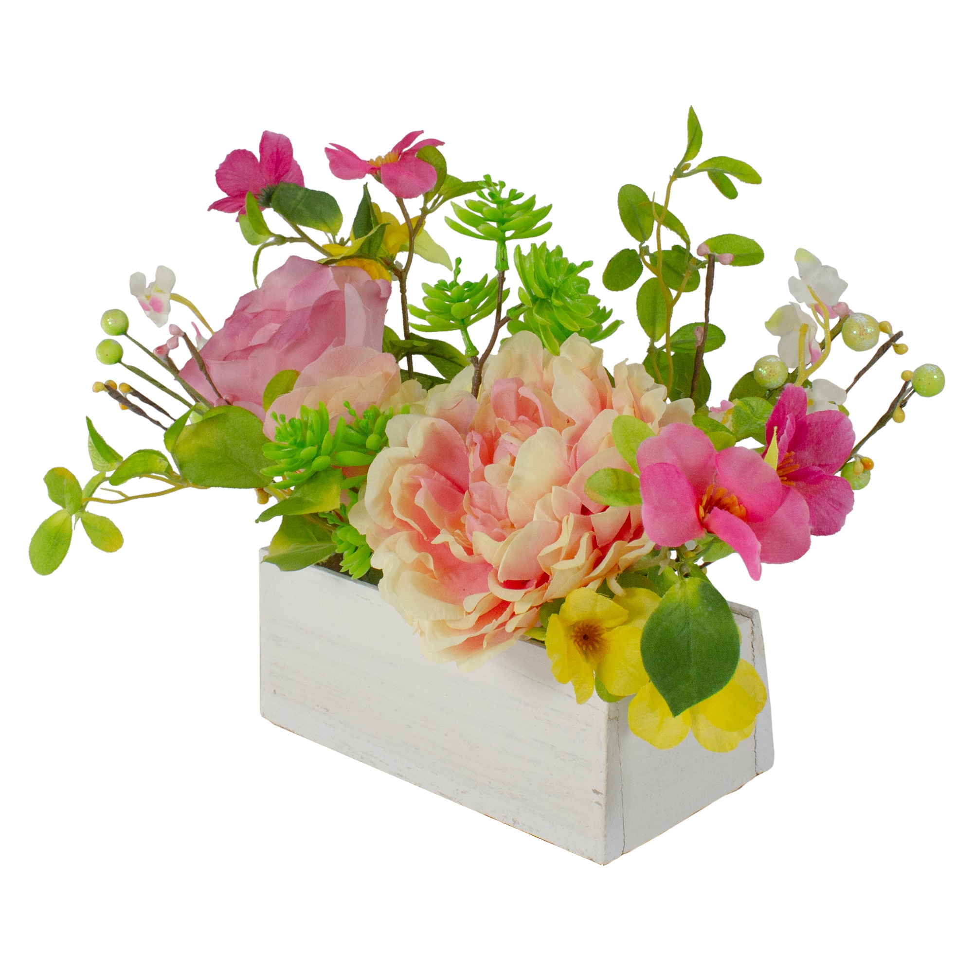Blush Peony & Yellow Rose 10" Potted Floral Arrangement