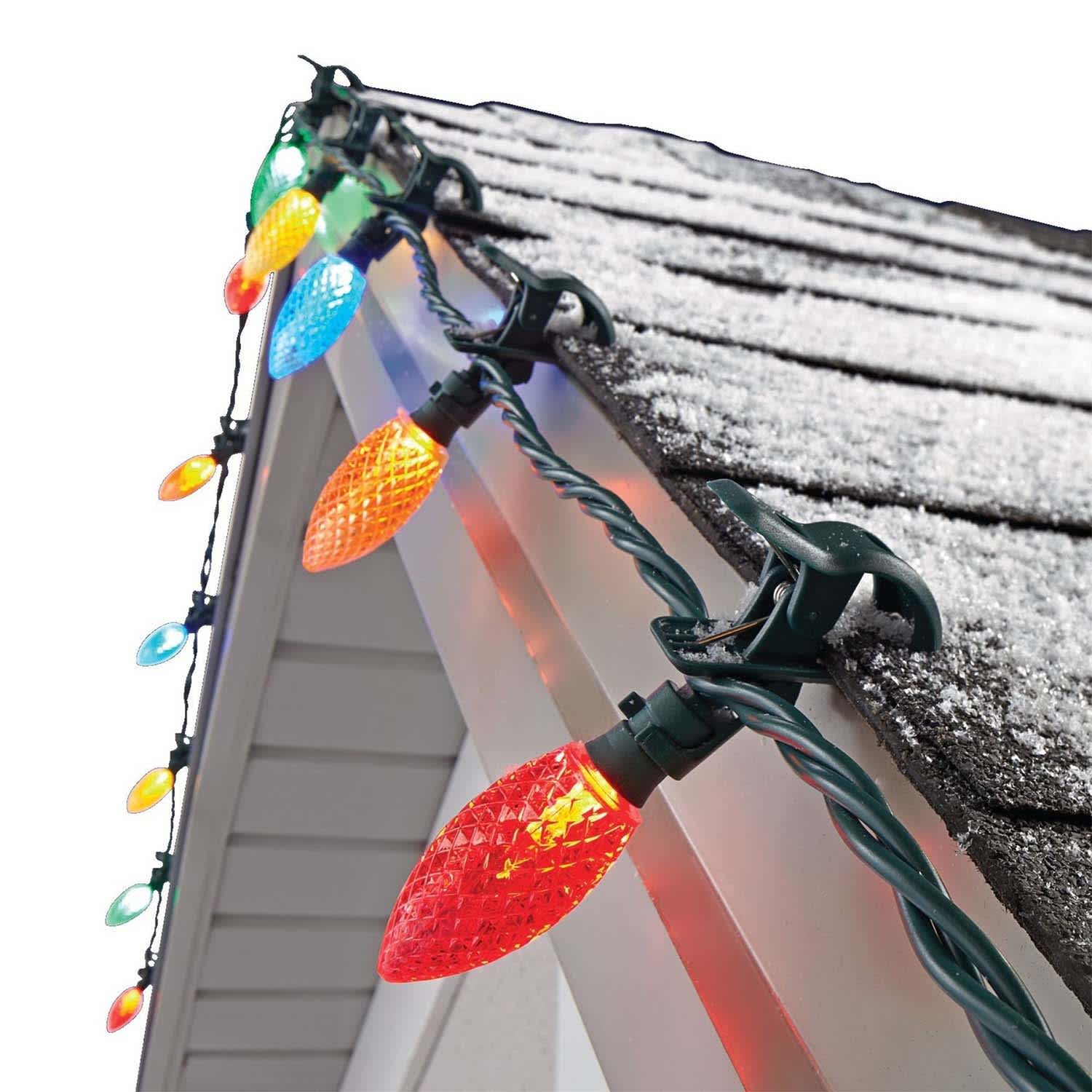 NOMA 236806 67 Ft 100 Multi Color Bulbs Quick Clip LED String Lights Christmas Decoration Indoor Outdoor Holiday Display Green Wire
