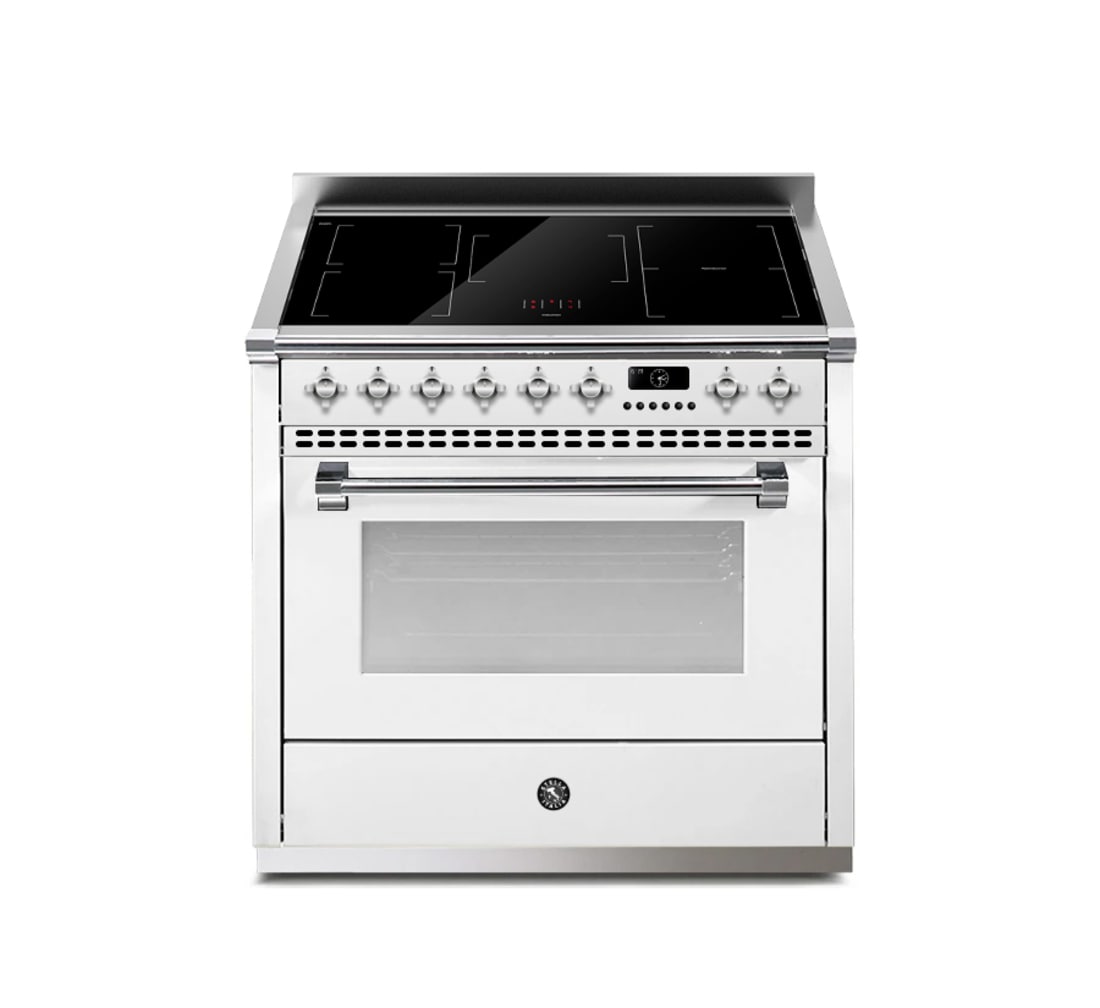 Hallman HSRI36CMPW Stella Induction 36-in Glass Top 5 burners 3.2-cu ft Air Fry Convection Oven Freestanding Electric Range with WipeClean Coating ( Pure White )