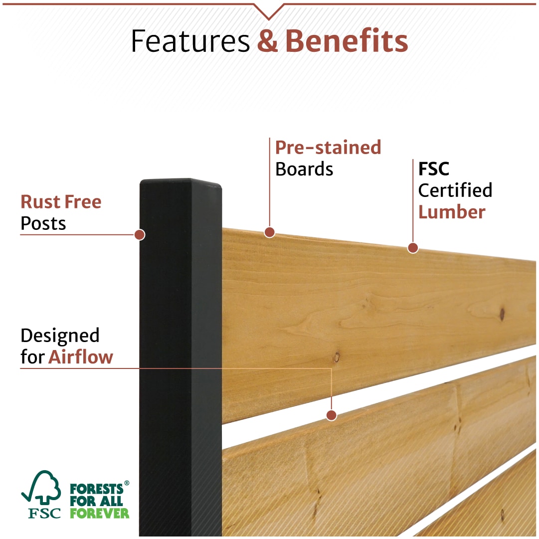Concord 5ft x 3.2ft Cedar Wood Privacy Screen with Aluminum Posts