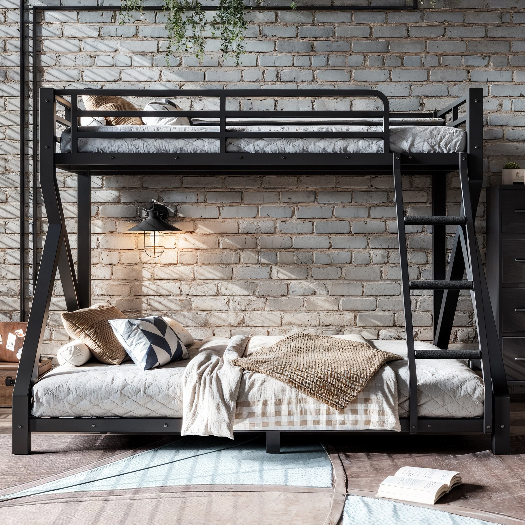 Horizons Prime Twin over Full Black Metal Bunk Bed with Ladder and Full Upgraded Support Slats