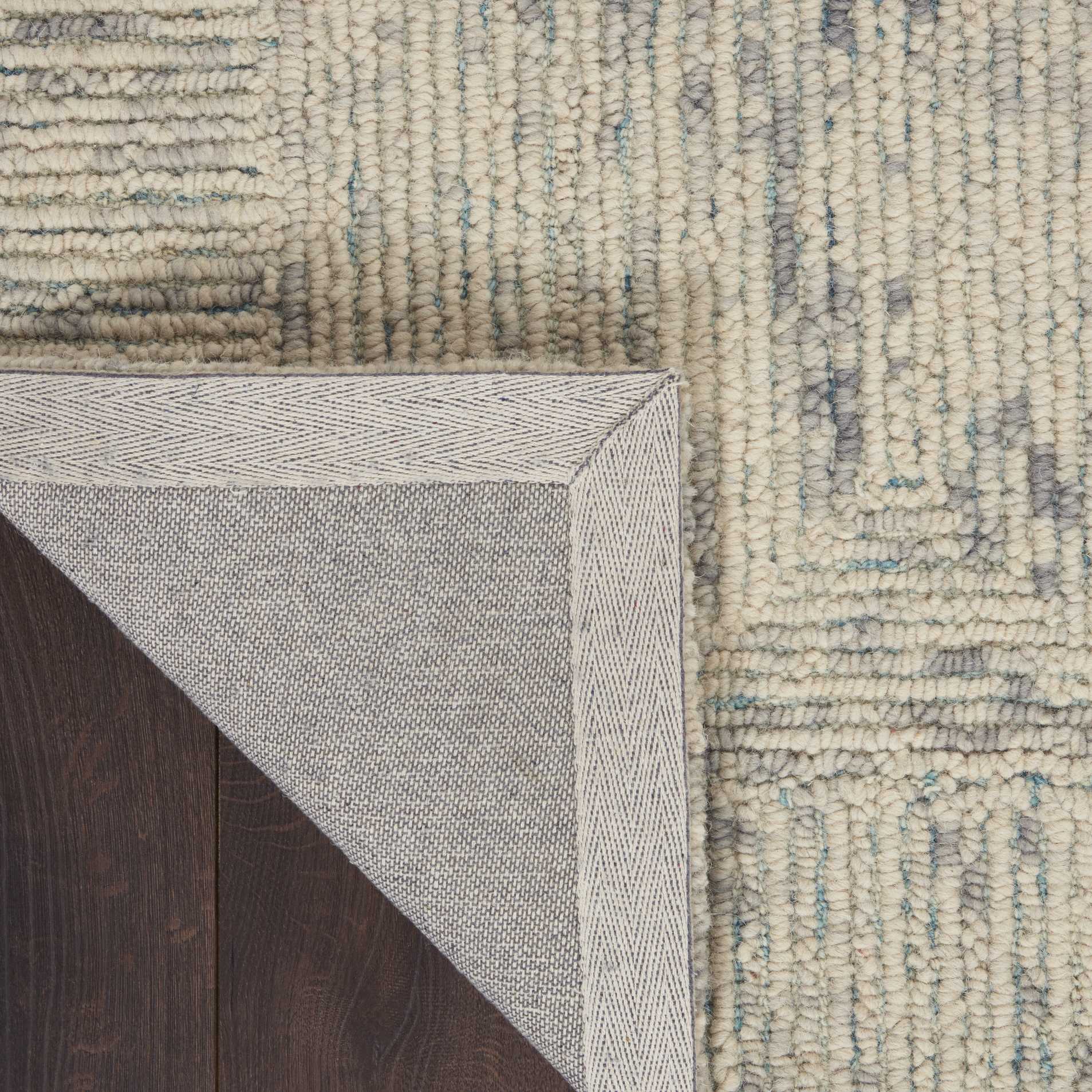 Handmade Ivory, Grey, and Teal Wool Area Rug 5' x 7'