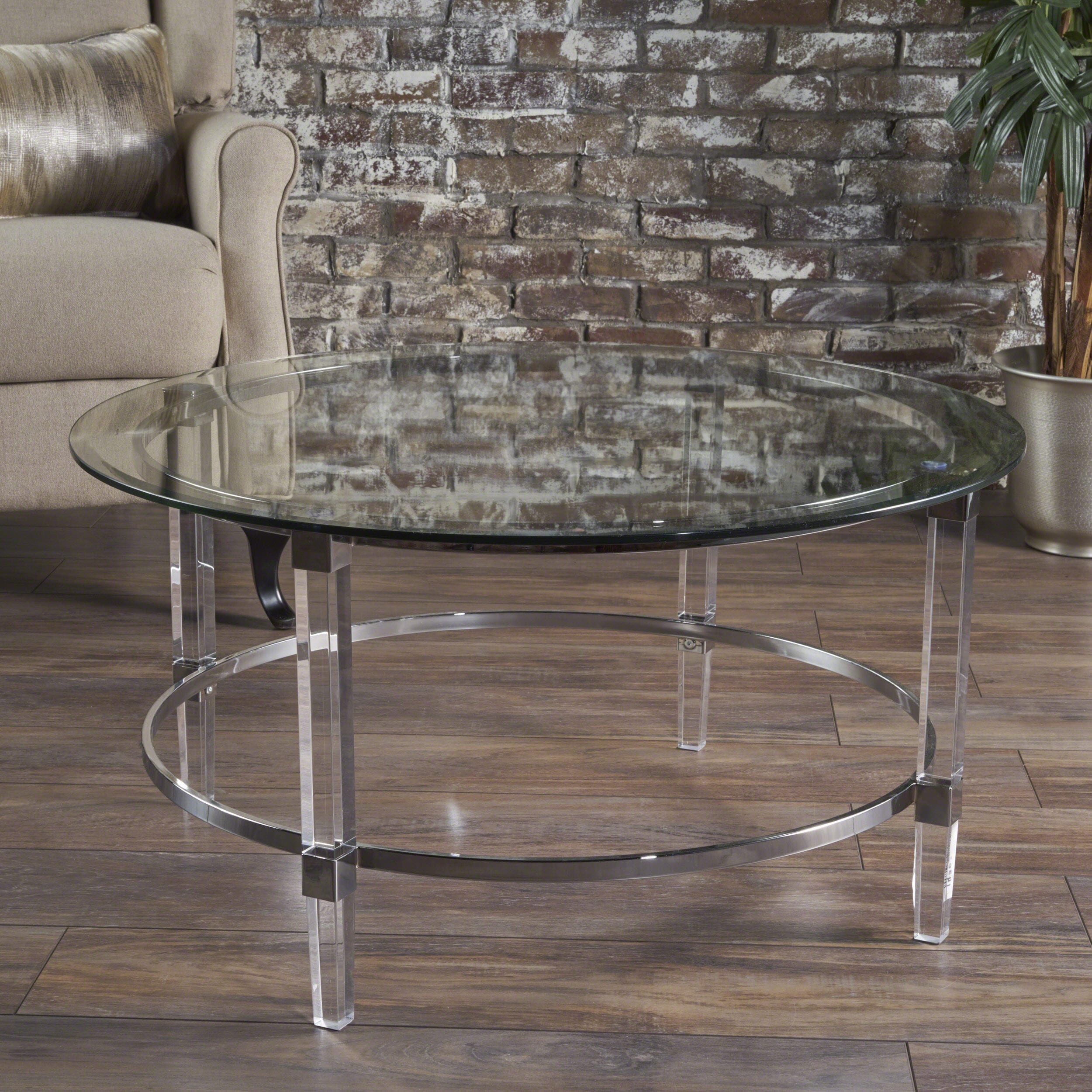 Elowen Round Clear Glass and Metal Coffee Table