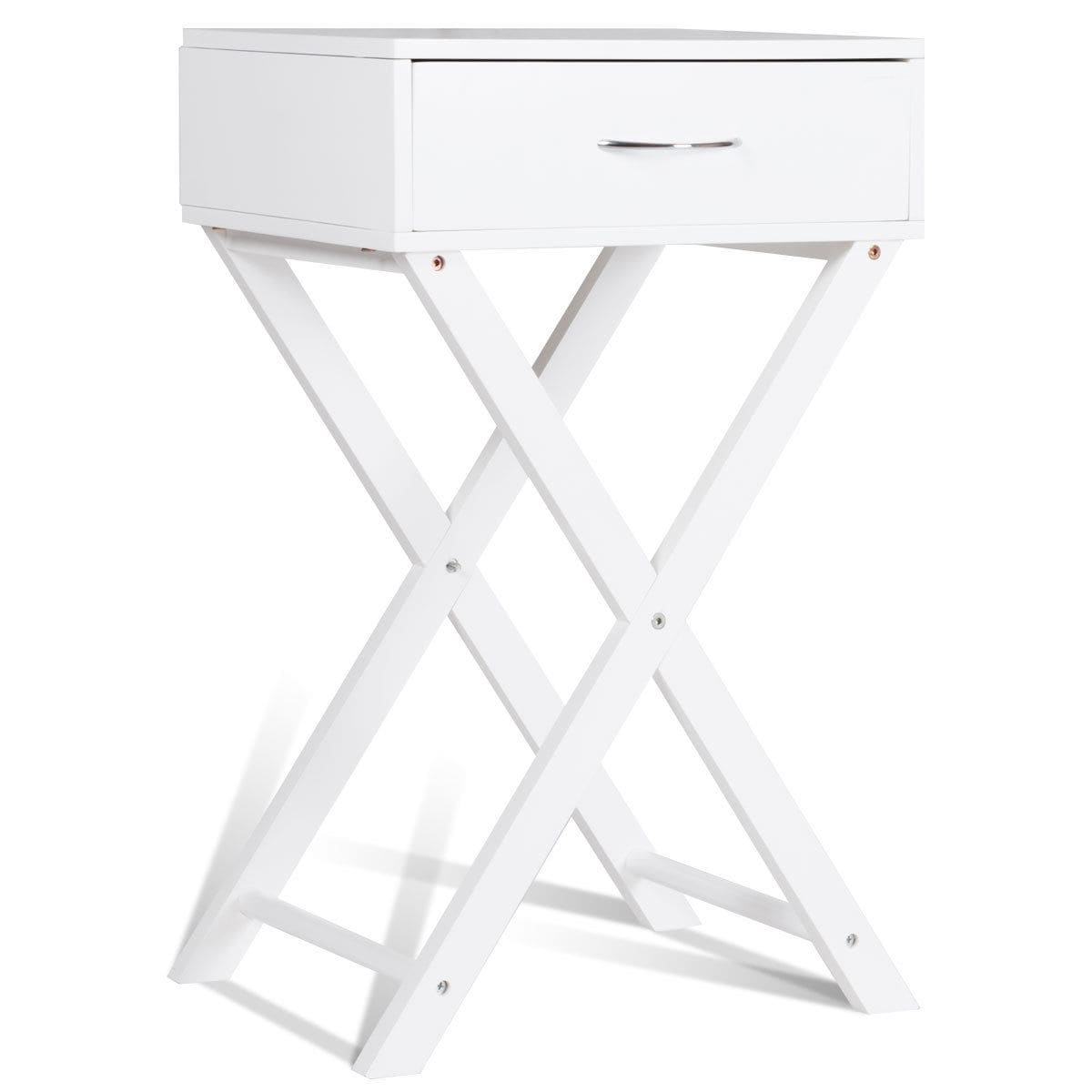 White MDF X-Shape Leg 1-Drawer Nightstand