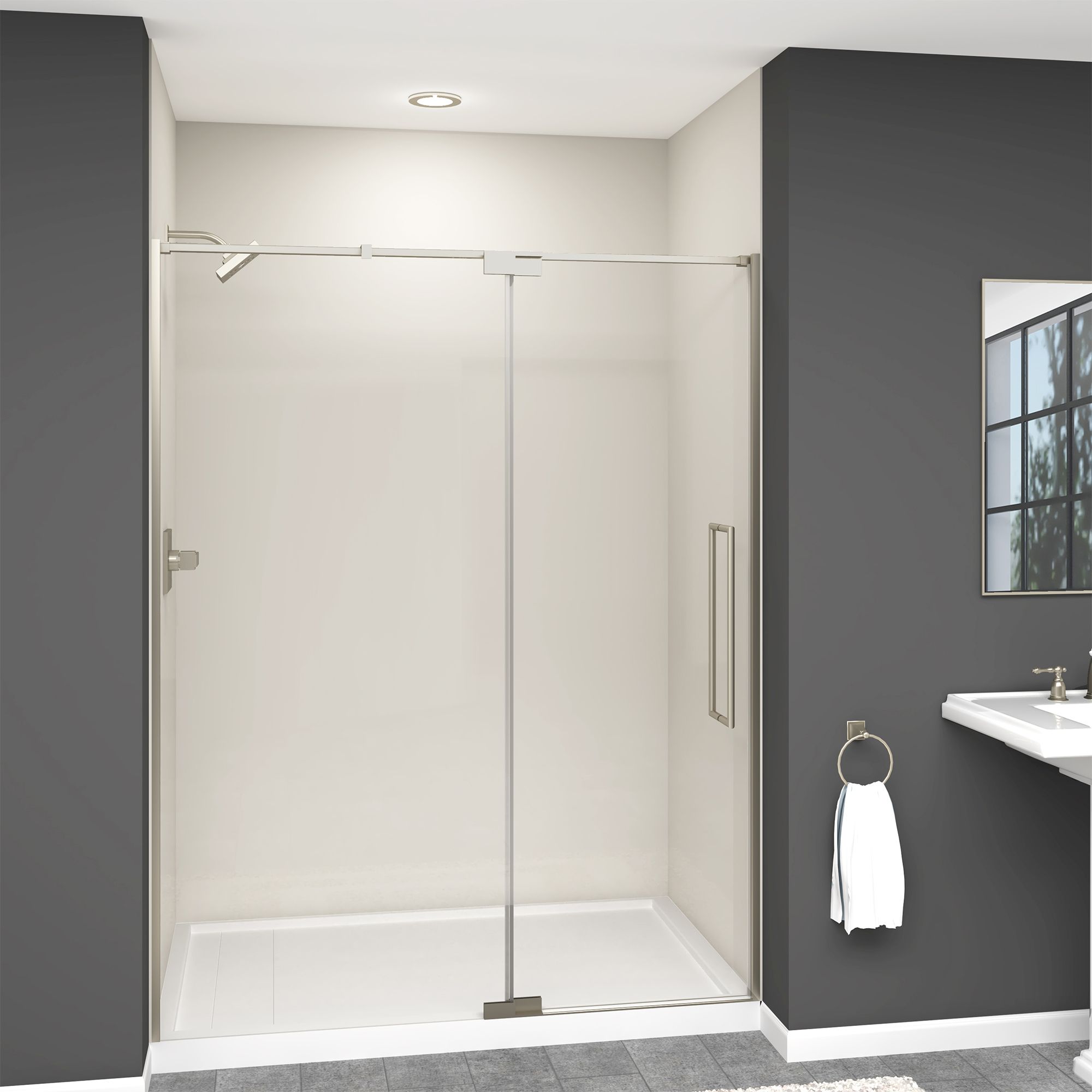Transolid IPD607610C-T-BN Irene Brushed Nickel 56-in to 60-in W x 76-in H Semi-frameless Pivot Shower Door