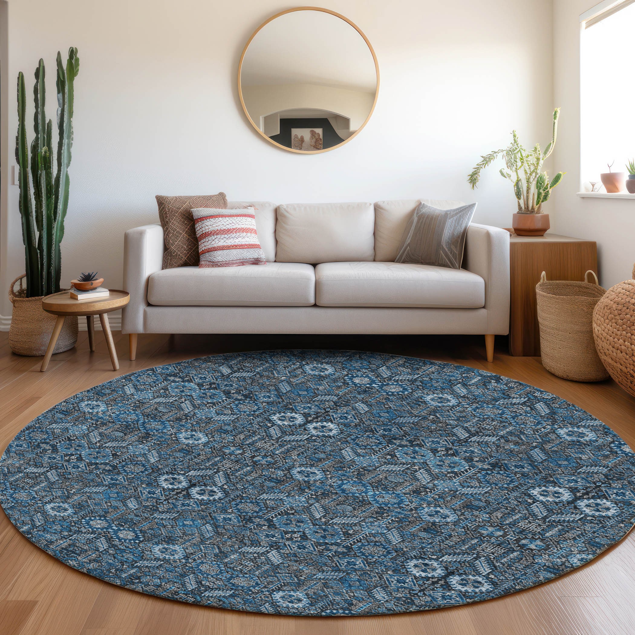 Addison Rugs ACN574BU8RO Chantille ACN574BU 8 x 8 (ft) Polyester Blue Round Indoor/Outdoor Geometric Bohemian/Eclectic Machine washable Area rug
