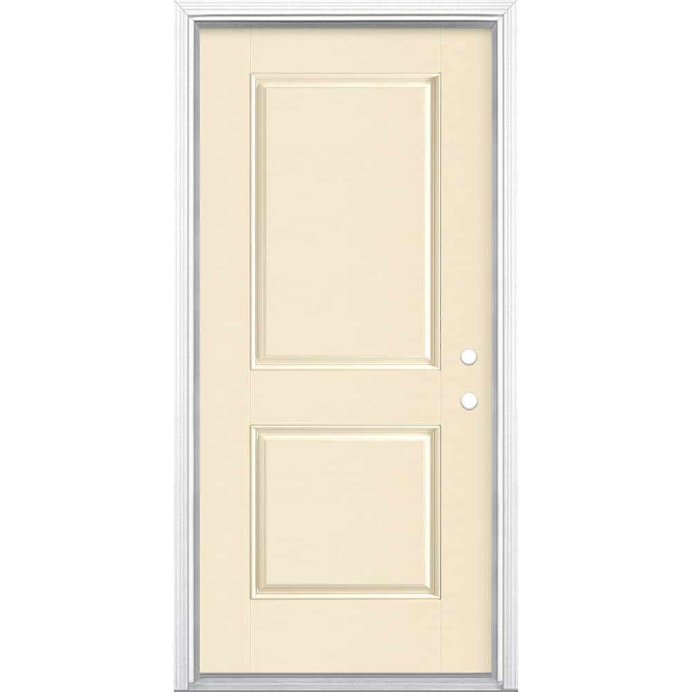 Masonite 1218143 36-in x 80-in x 4-9/16-in Fiberglass No glass Left-hand inswing Bisque Painted Prehung Front Door with Brickmould Insulating core