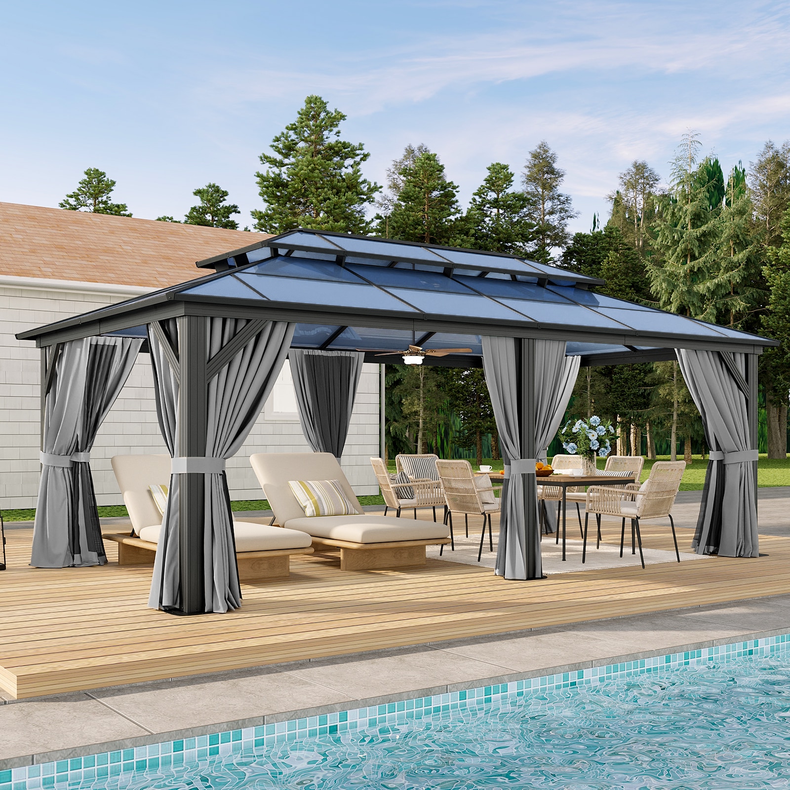 AOXUN AX-409G16 20-ft x 12-ft Outdoor Gazebos Gray Gazebo with Hardtop Roof (Screen Included)