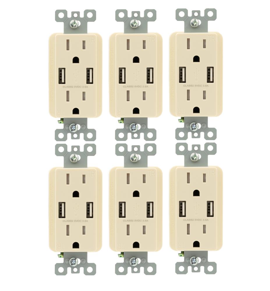 Utilitech R1615D36-LA6 15 -Amp 125-volt Tamper Resistant Residential Decorator USB outlet Dual Type A , Light almond 6 -Pack