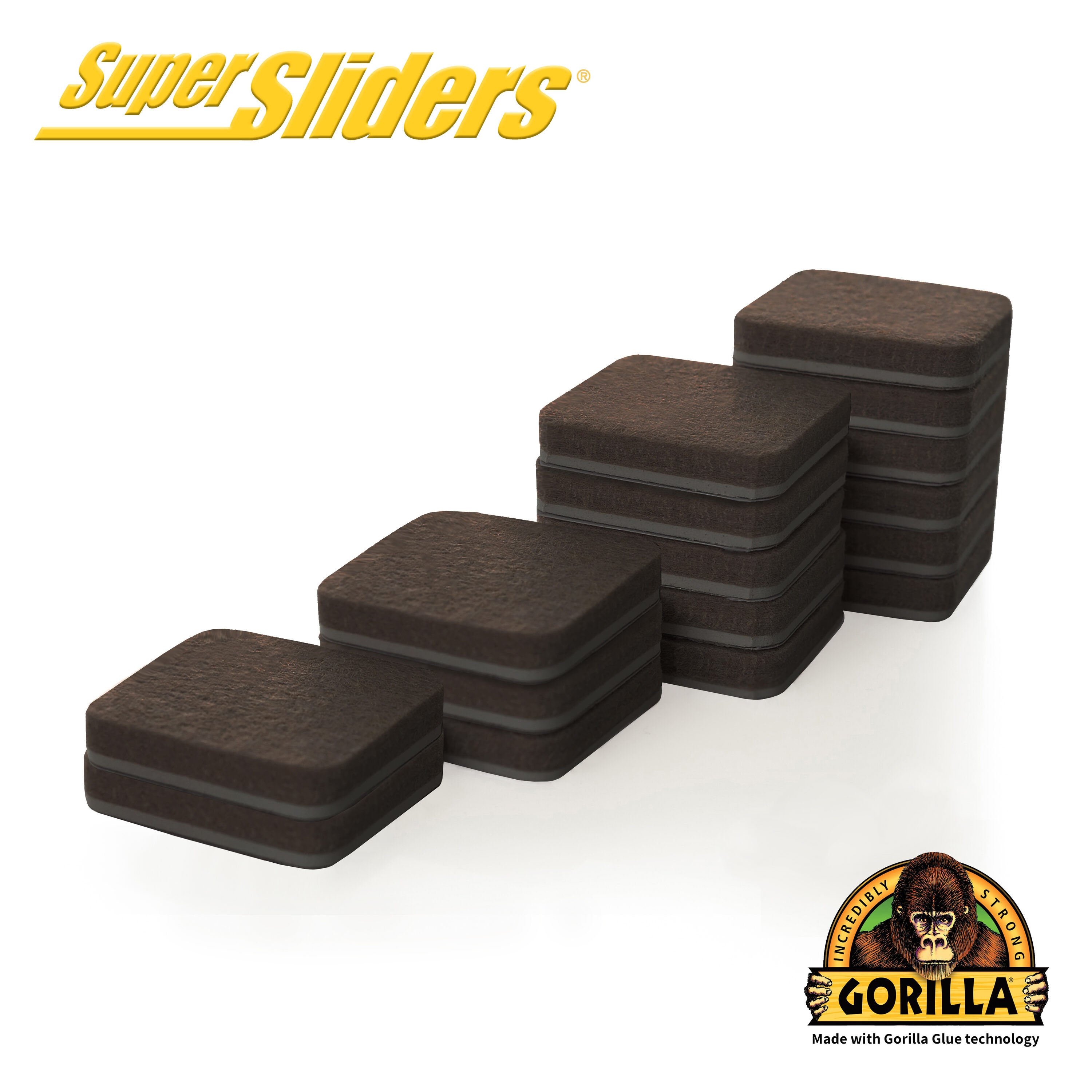 Super Sliders 4842124BG 16 -Pack 1-in Brown Square Felt furniture pads