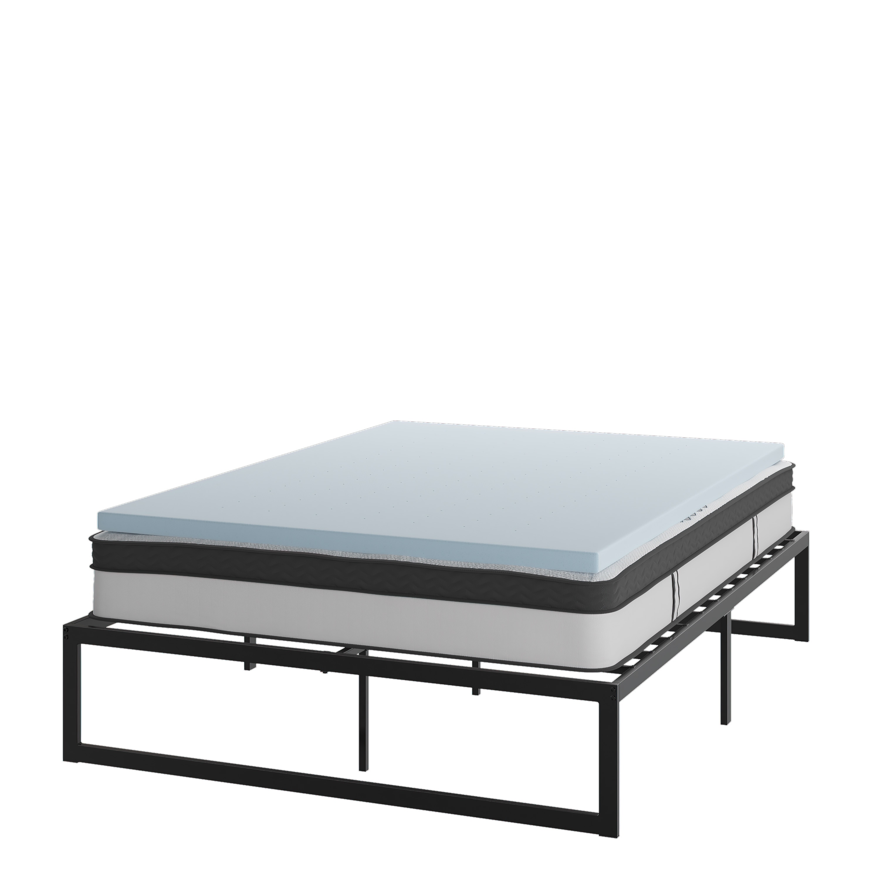 Flash Furniture 14 Inch Metal Platform Bed Frame with 10 Inch Pocket Spring Mattress and 2 Inch Cool Gel Memory Foam Topper - Queen Queen -  XU-BD10-10PSM2M35-Q-GG