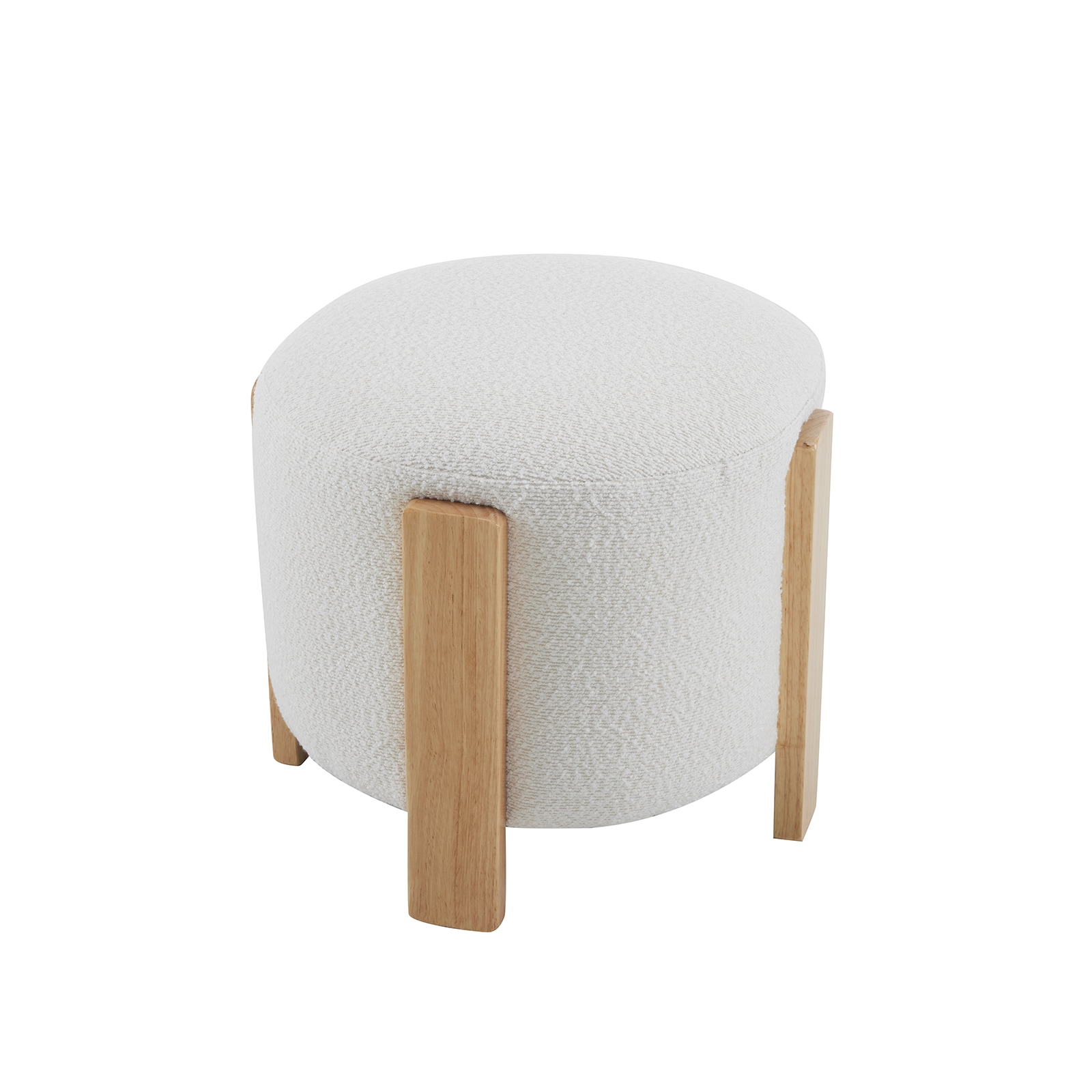 BWE A-9STOOL-02-WH Modern White Wool Round Storage Ottoman