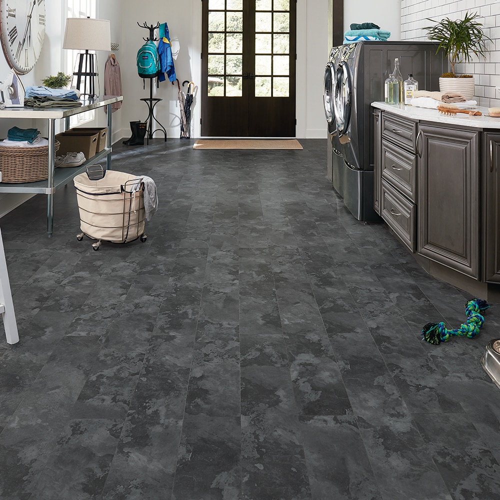 Pergo Portfolio + WetProtect Graphite Slate 10-mm Thick Waterproof Tile Look  7.48-in W x 47.24-in L Laminate Flooring (22.09-sq ft) in the Laminate  Flooring department at Lowes.com