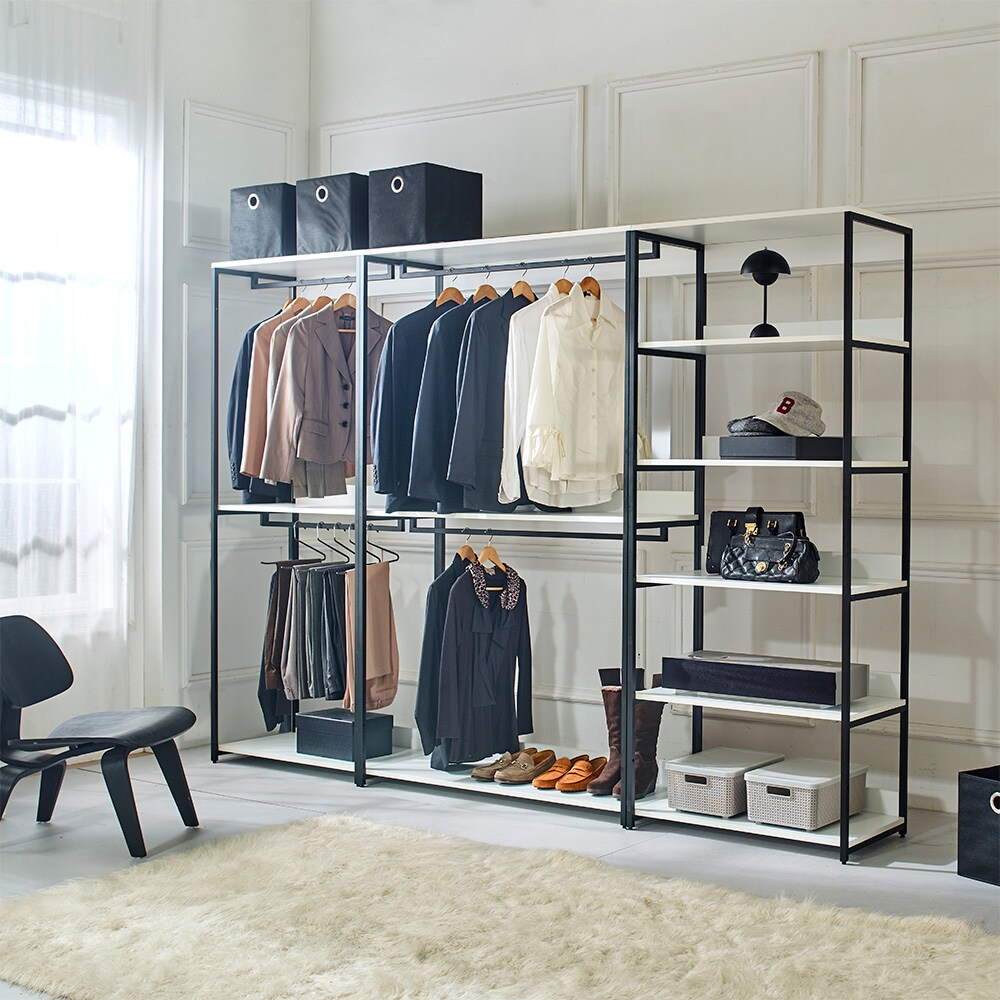 Klair Living Fiona White Freestanding Walk in Wood Closet System with Metal Frame | FIONA-ABDF