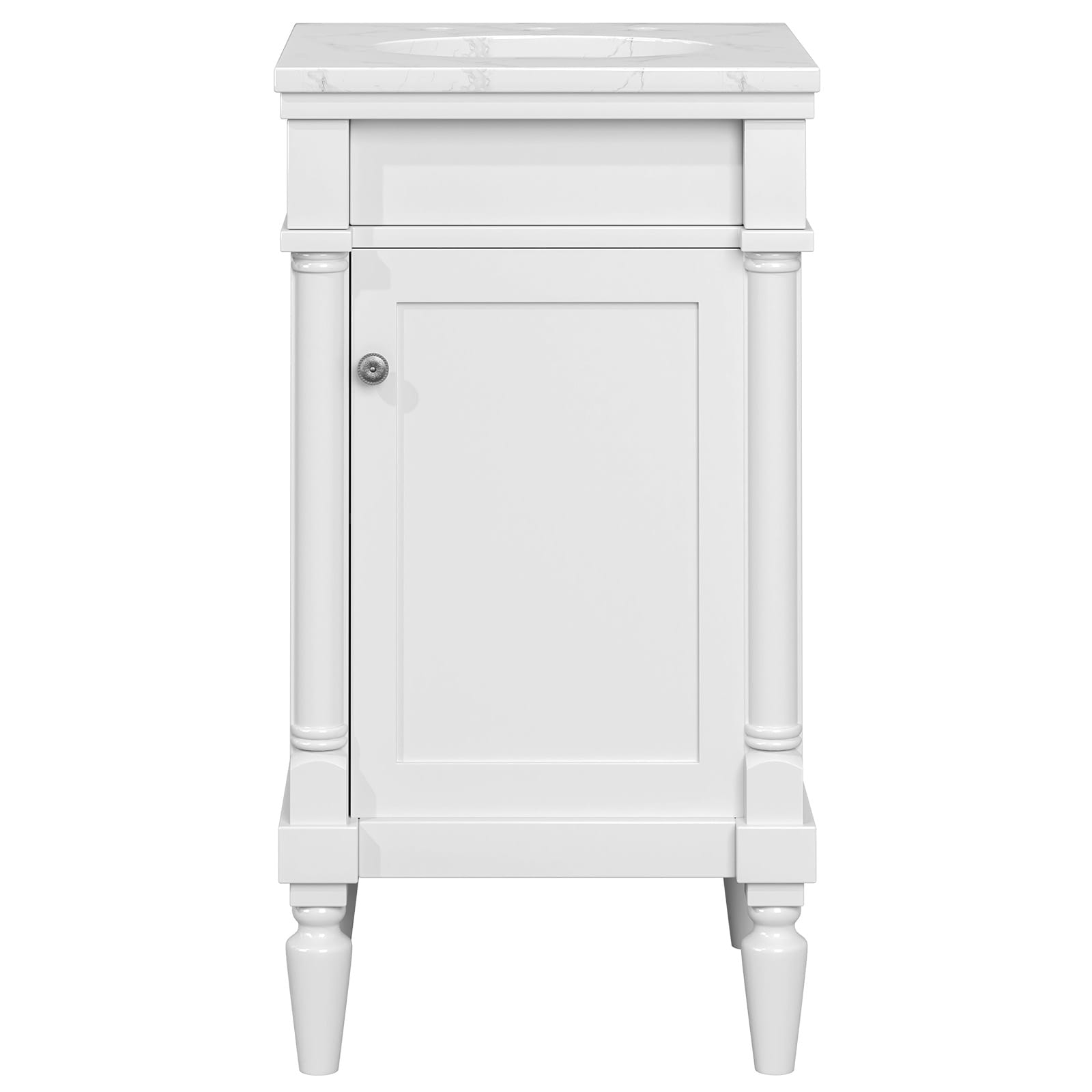 JEAREY - 19 in White Single Ceramic Sink Bathroom Vanity with White Quartz Top
