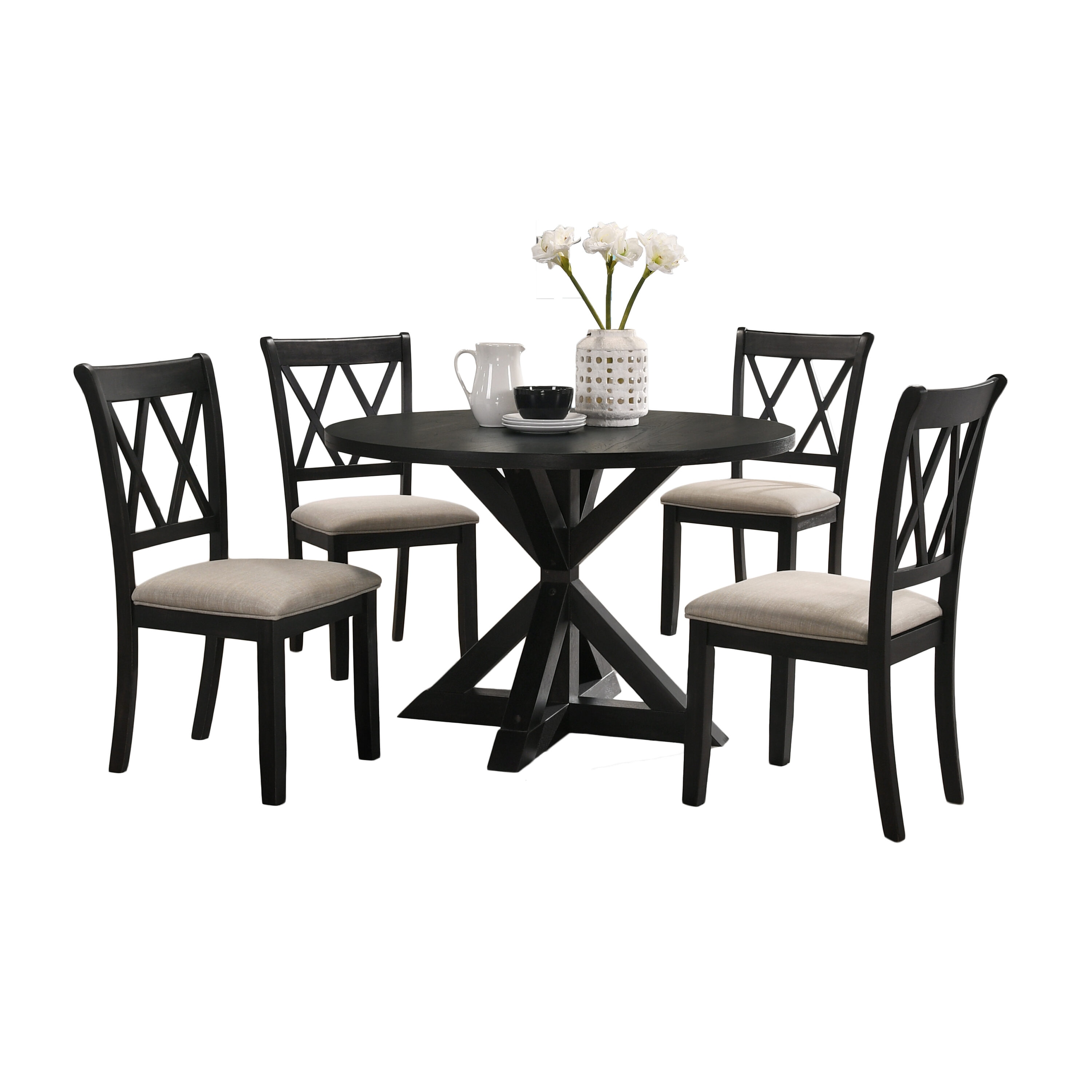 Roundhill Furniture T304-C304X2 Windvale Black Contemporary/Modern Dining Room Set with Round Table ( Seats 4 )
