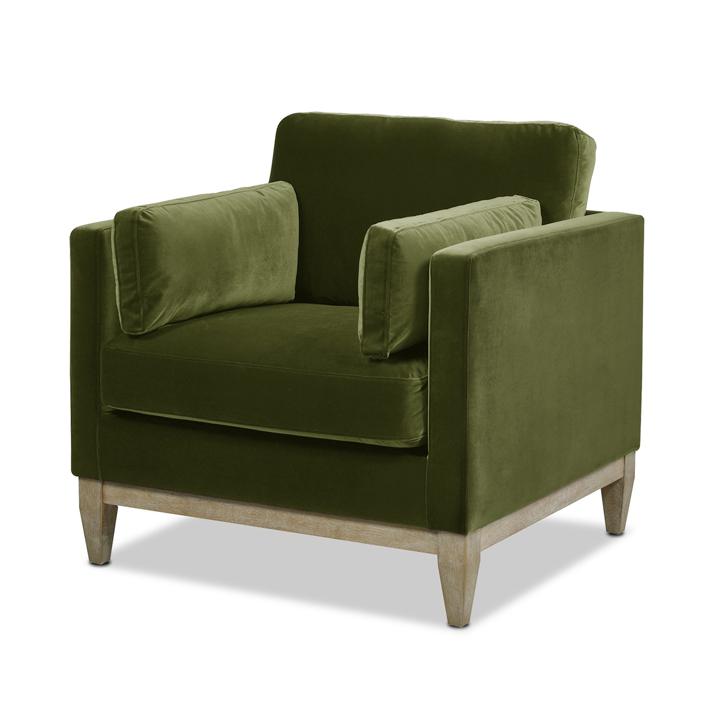 Olive Green Velvet Chaise with Wood Frame, 36"