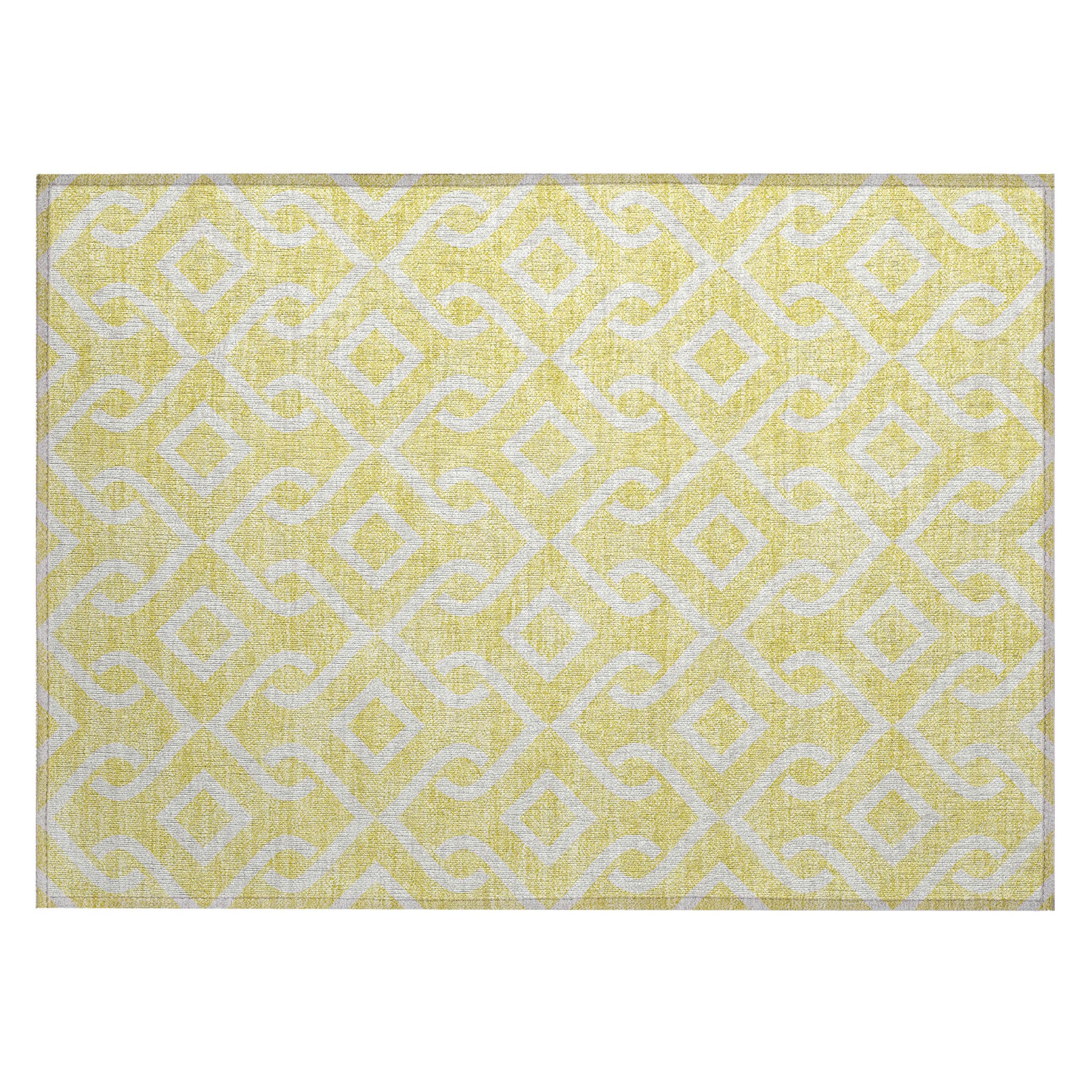 Yellow Geometric Machine Washable Synthetic Rug 1'8" x 2'6"