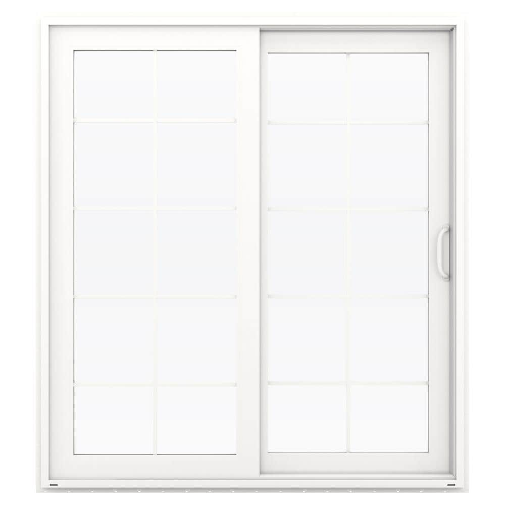 JELD-WEN 72-in x 80-in x 4-9/16-in Jamb Low-e Argon Simulated Divided Light White Vinyl Sliding Right-Hand Sliding Double Patio Door Screen Included -  LOWOLJW155900012