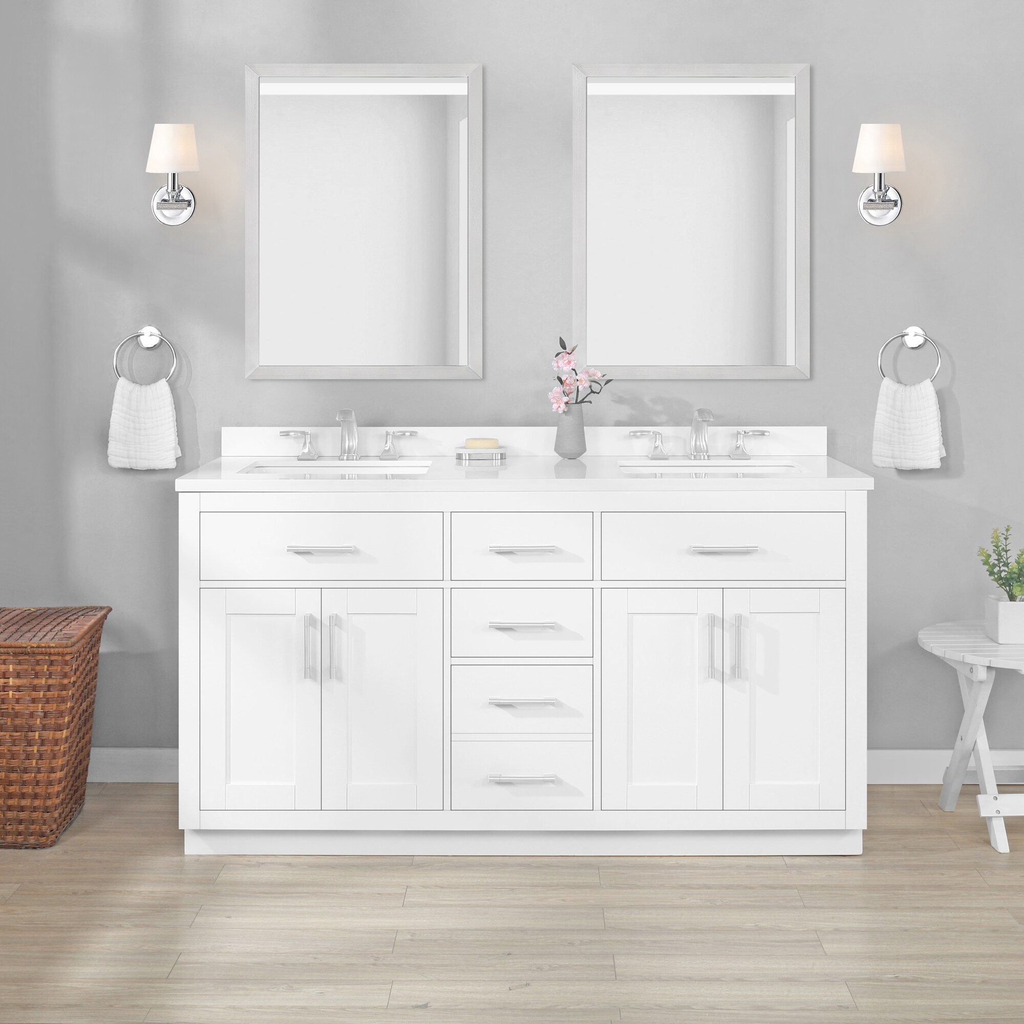 Ove Decors Bailey 60 In White Undermount Double Sink Bathroom Vanity With White Quartz Top 