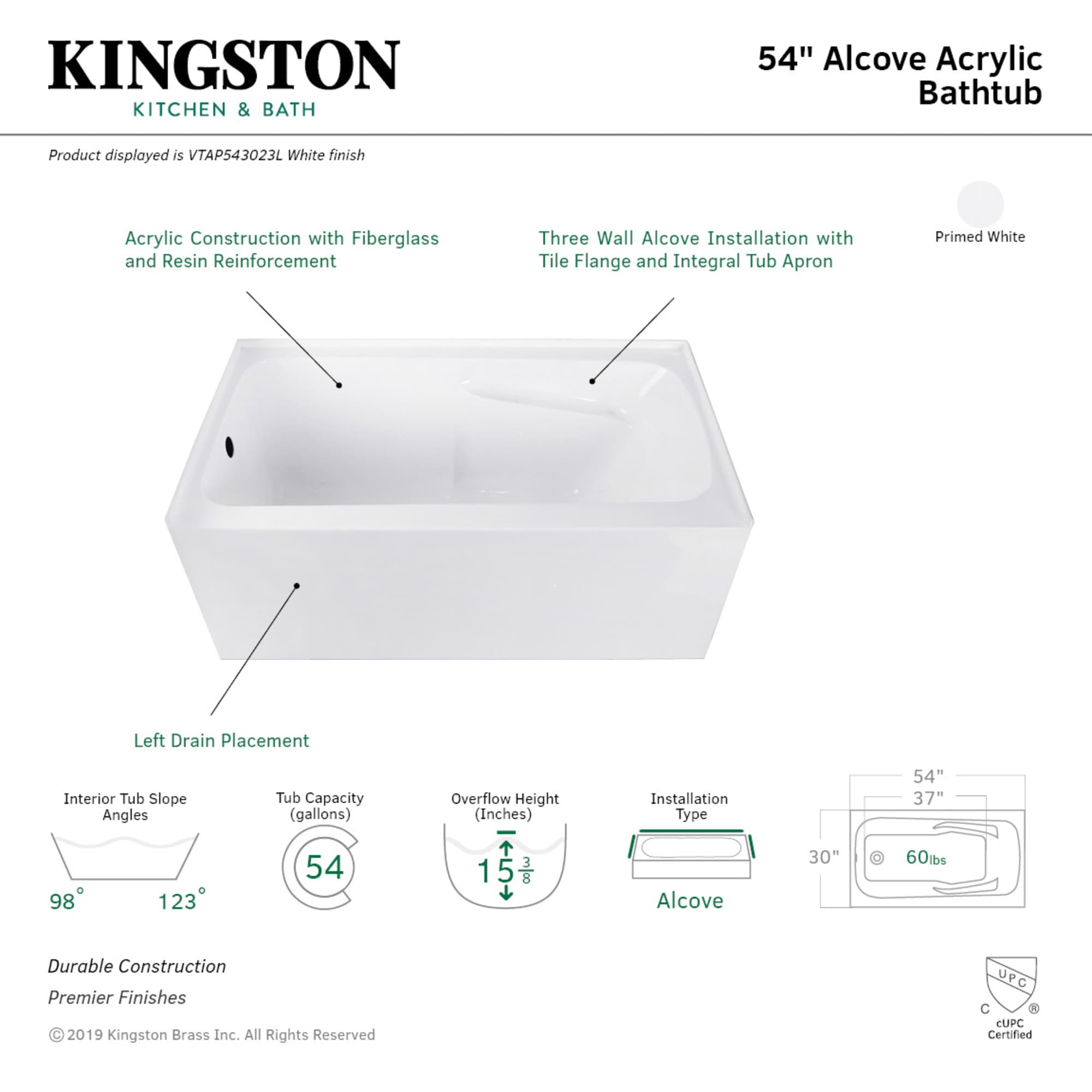 Kingston Brass WLVTAP543023L bathtubs - View #3