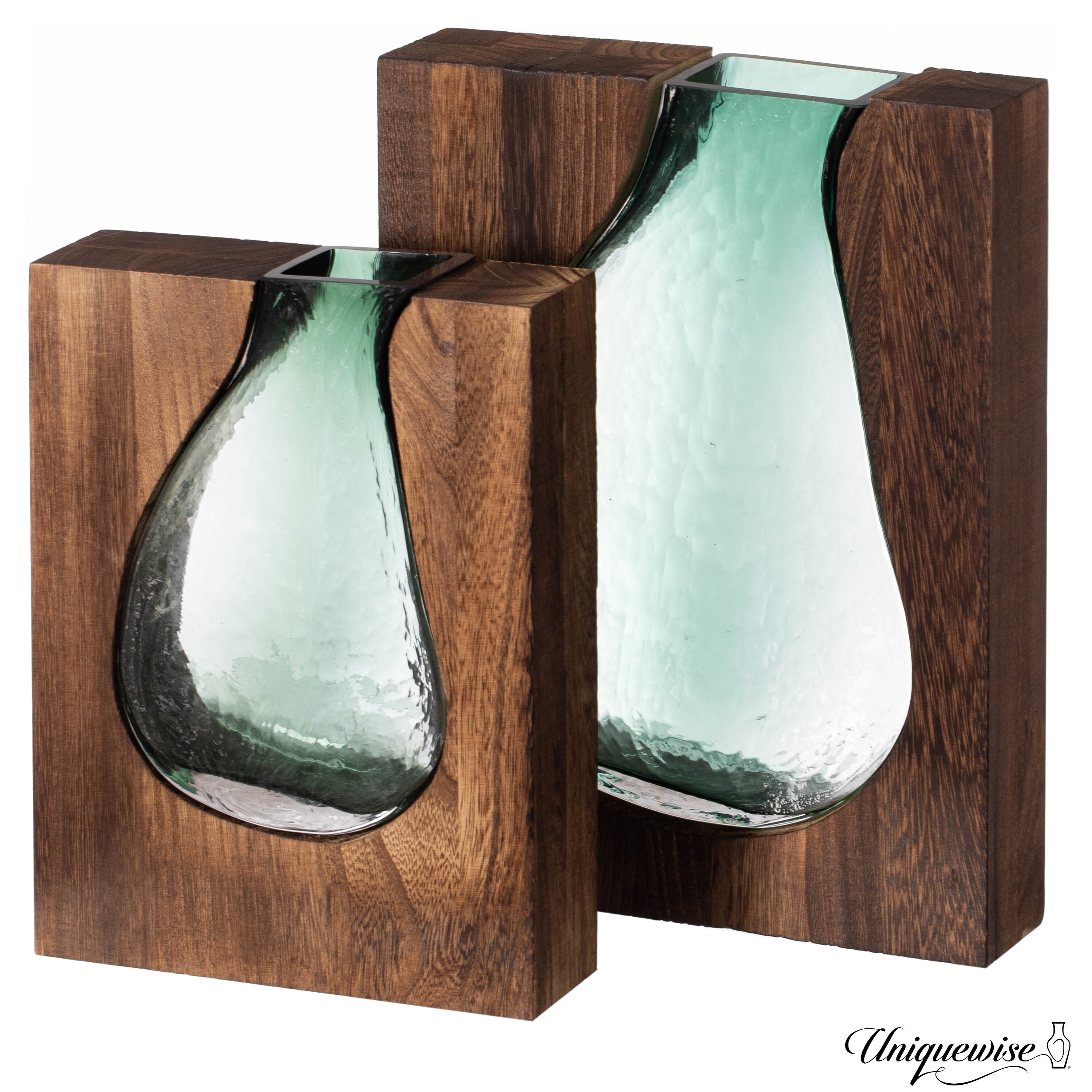 Uniquewise QI004737.2 2 -Pack Brown Wood/Glass Modern Vase
