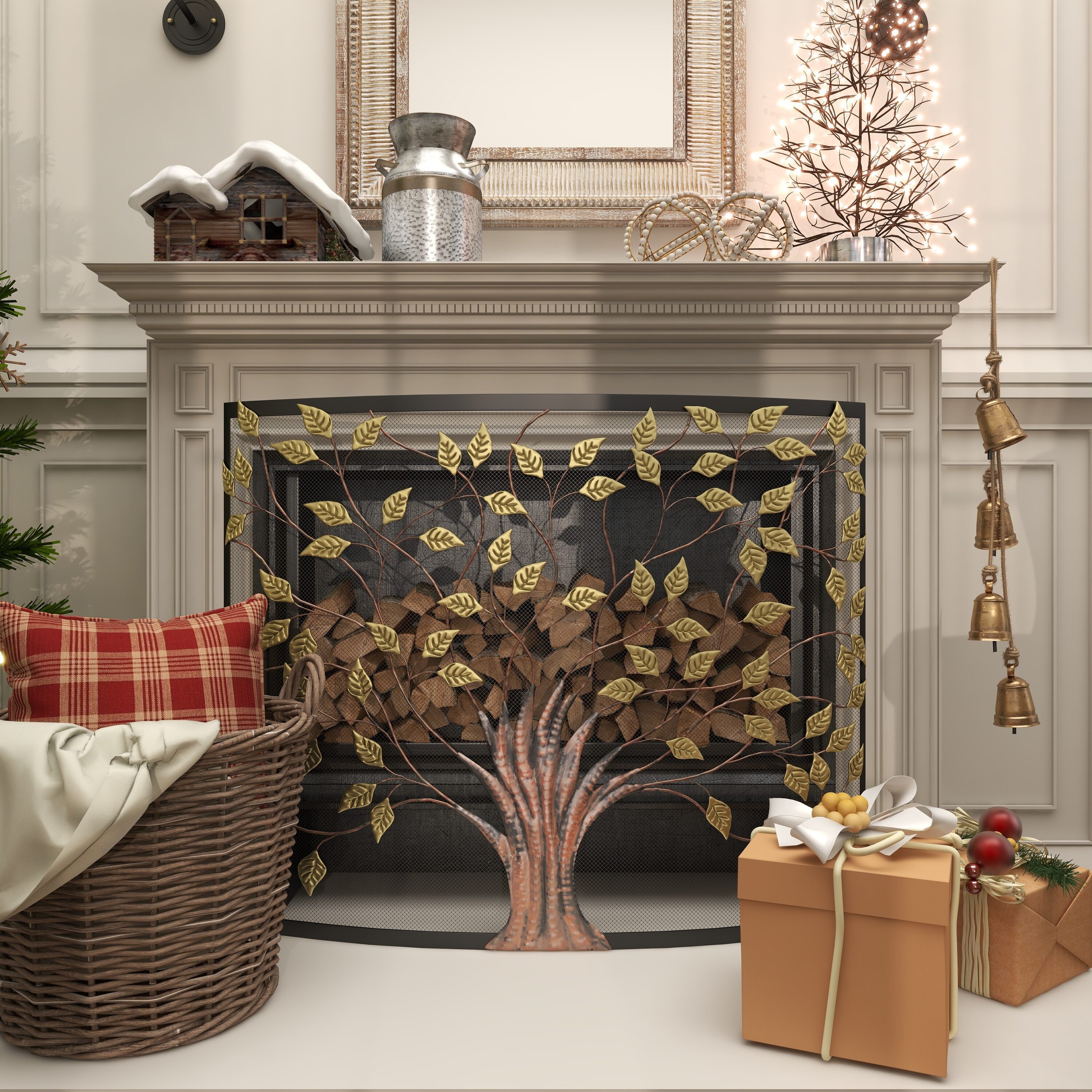 Christmas fireplace screen  Decorative fireplace cover screen