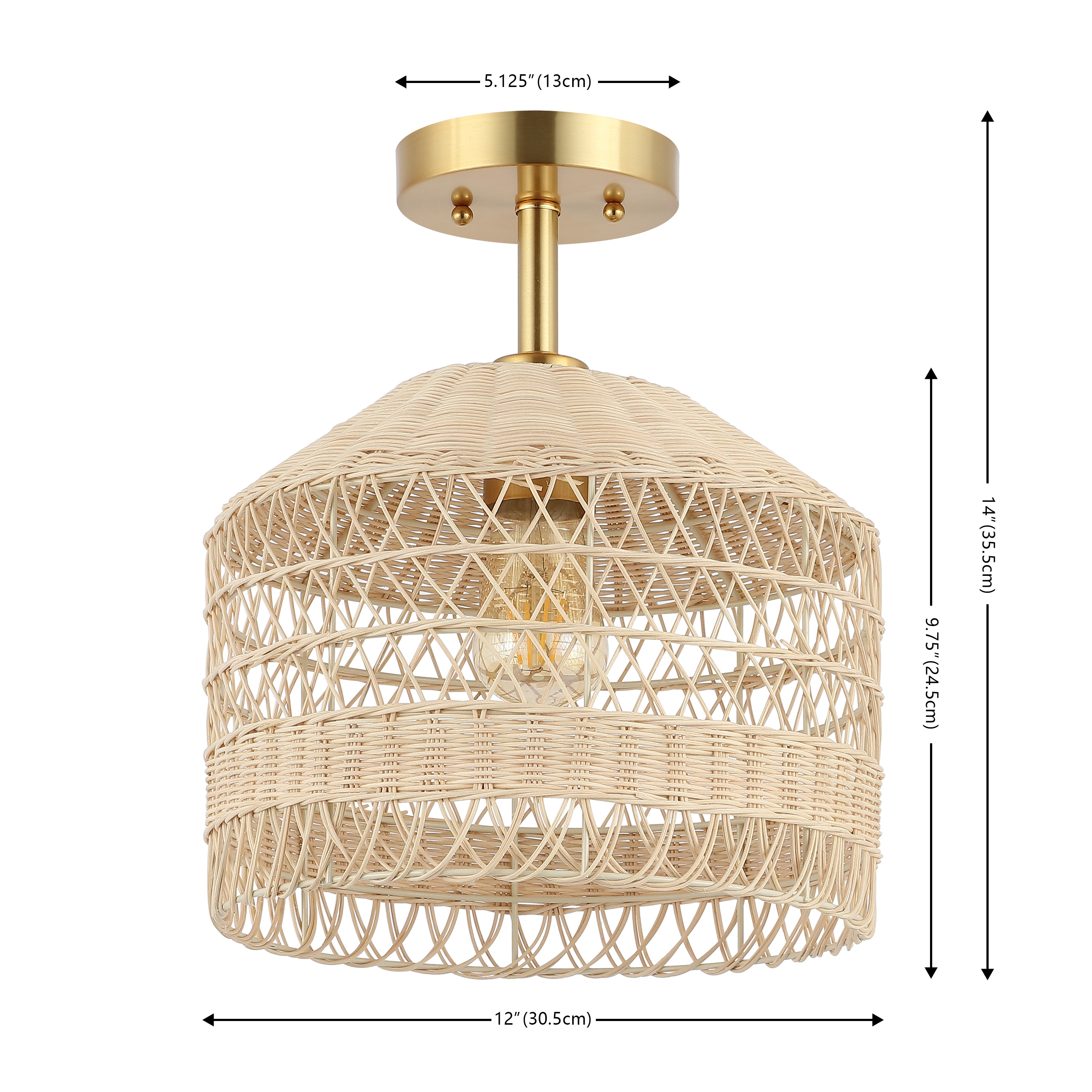 Noyuna 12" Natural Rattan and Gold Flush Mount Light