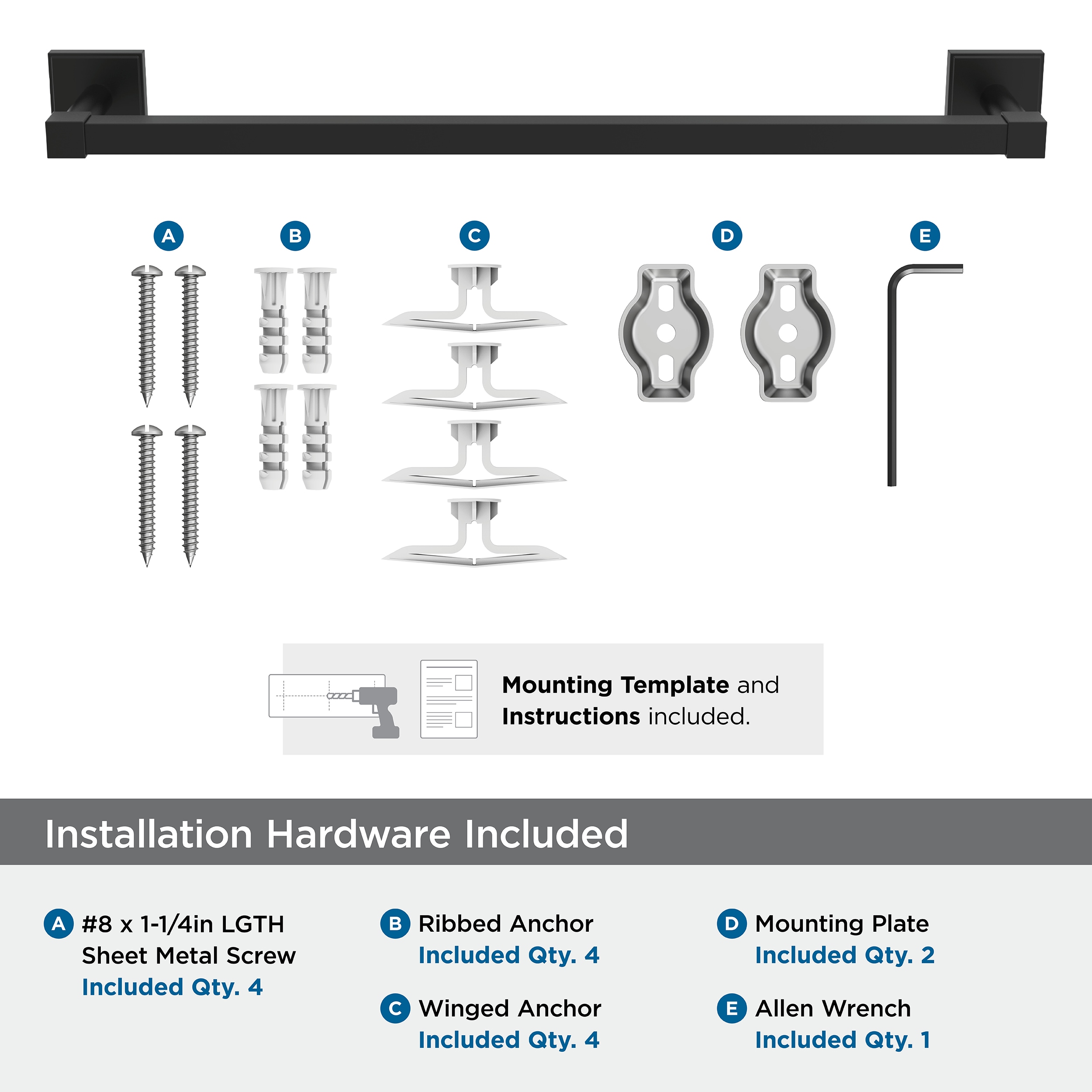 Matte Black 18 Inch Wall Mounted Towel Bar