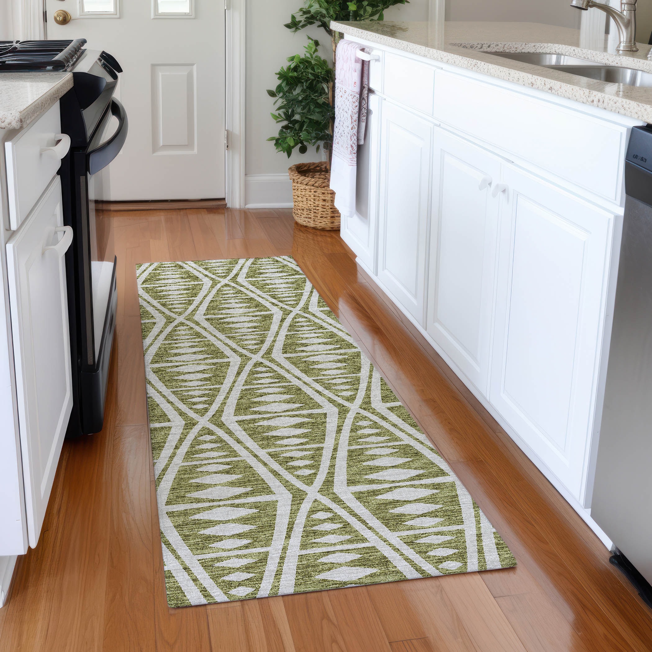 Addison Rugs AMF112OL2X8 Mayfield AMF112OL 2 x 7 (ft) Loomed Polyester Olive Rectangular Indoor Abstract Machine washable Runner rug