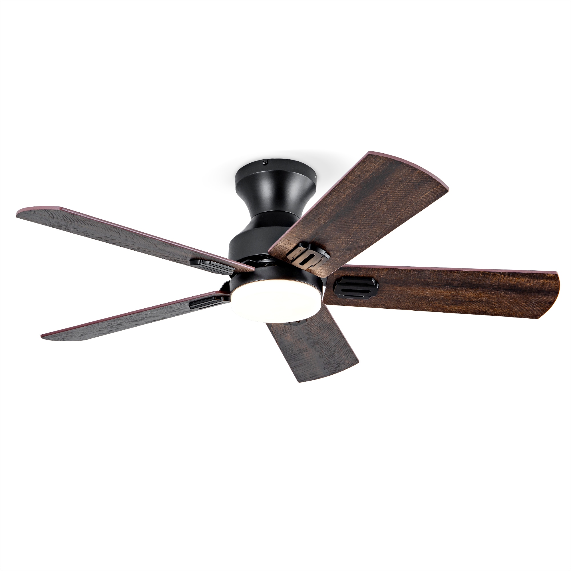 JUSHUA Ceiling Fans with Lights 42 inch Low Profile Ceiling Fan with Light and Remote Control Flush Mount Reversible 3CCT Dimmable Noiseless Black Ceiling Fan