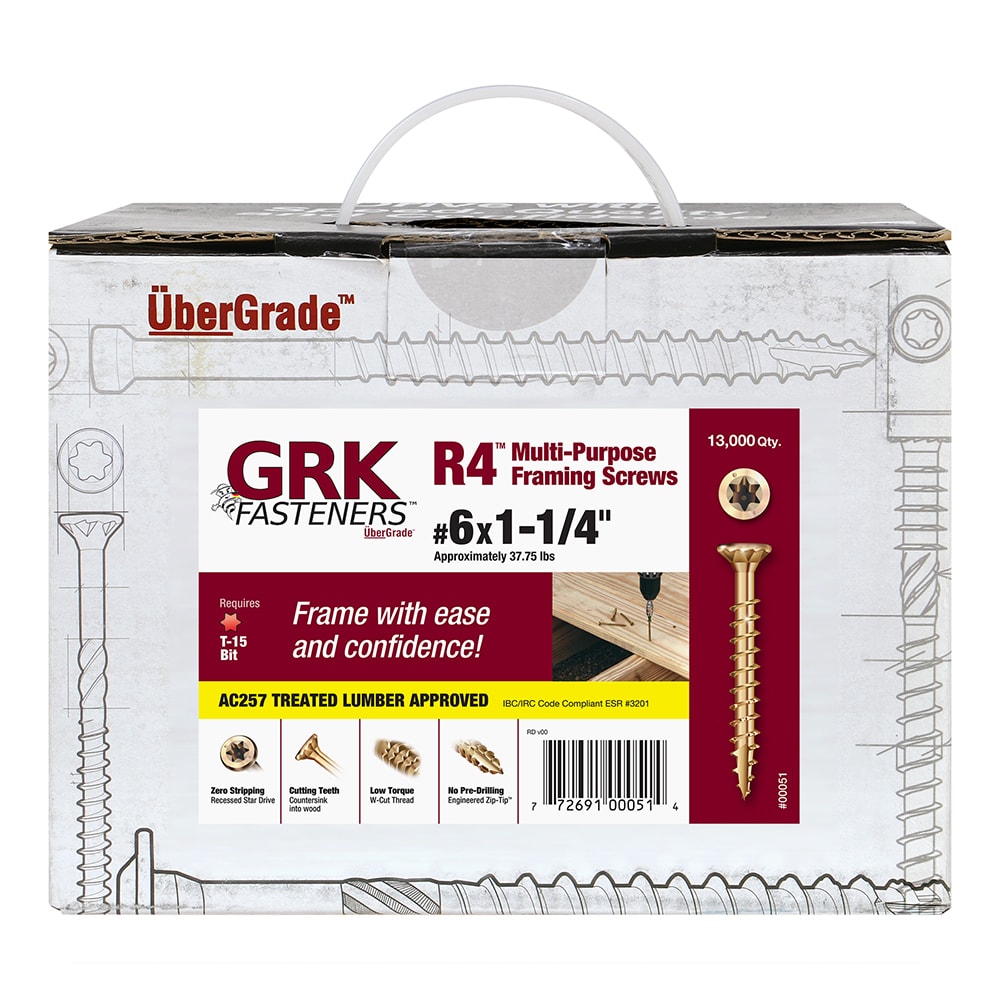 GRK Fasteners 00051 R4 #6 x 1-1/4-in Polymer Exterior Wood screws ( 13000 -Per Box )