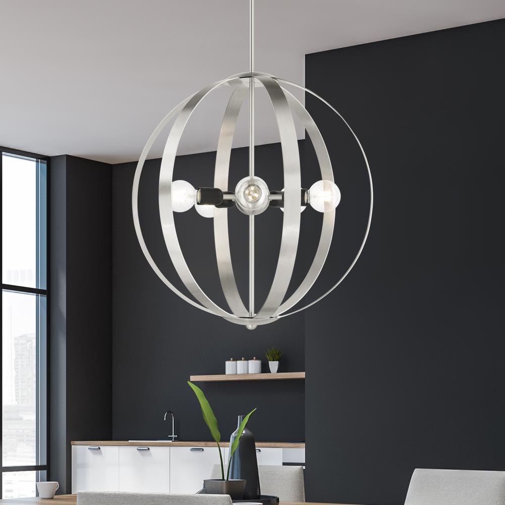 Modesto Mid-Century Modern 5-Light Brushed Nickel Chandelier