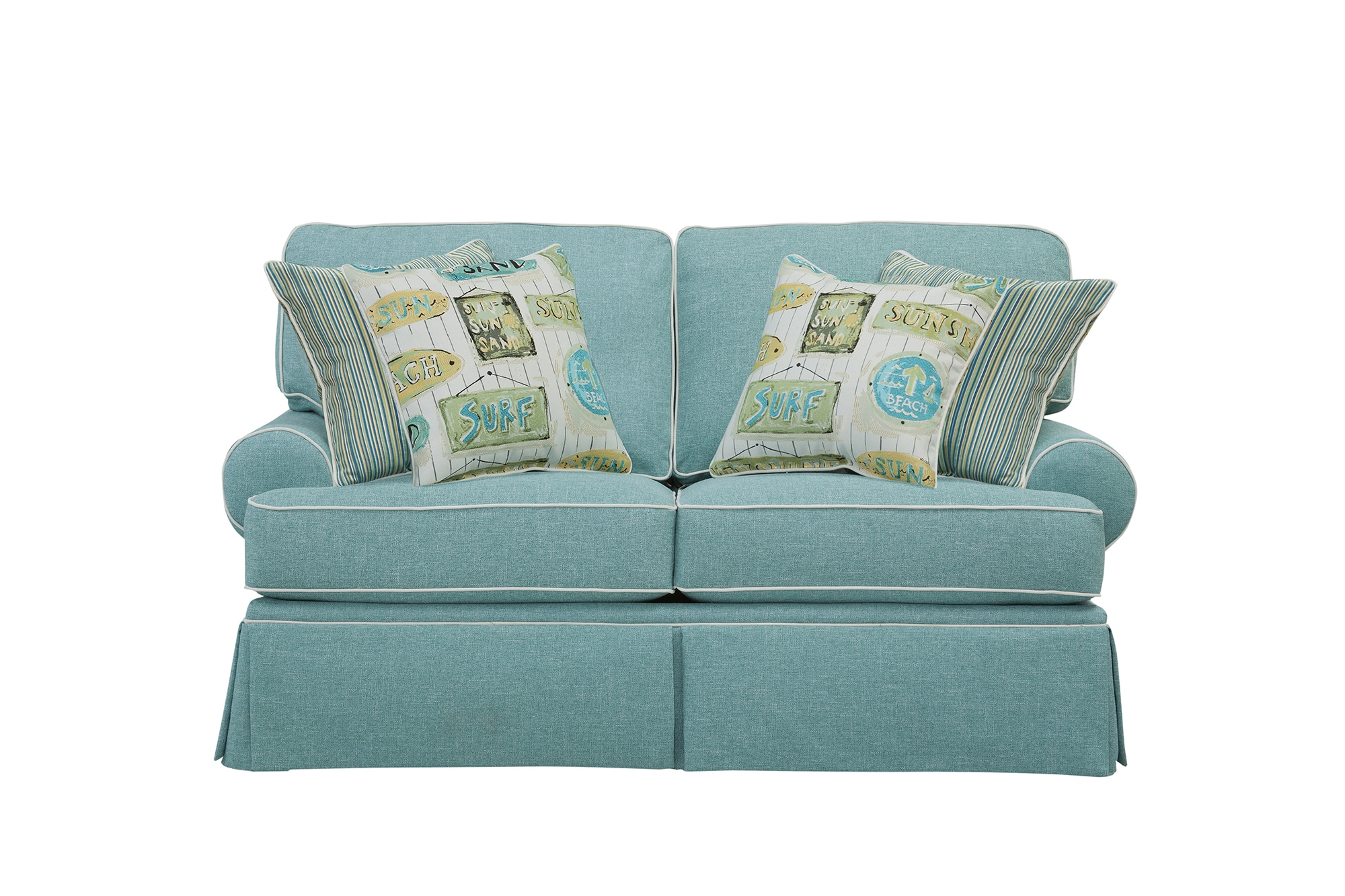 Aqua Linen Coastal Loveseat with Accent Pillows