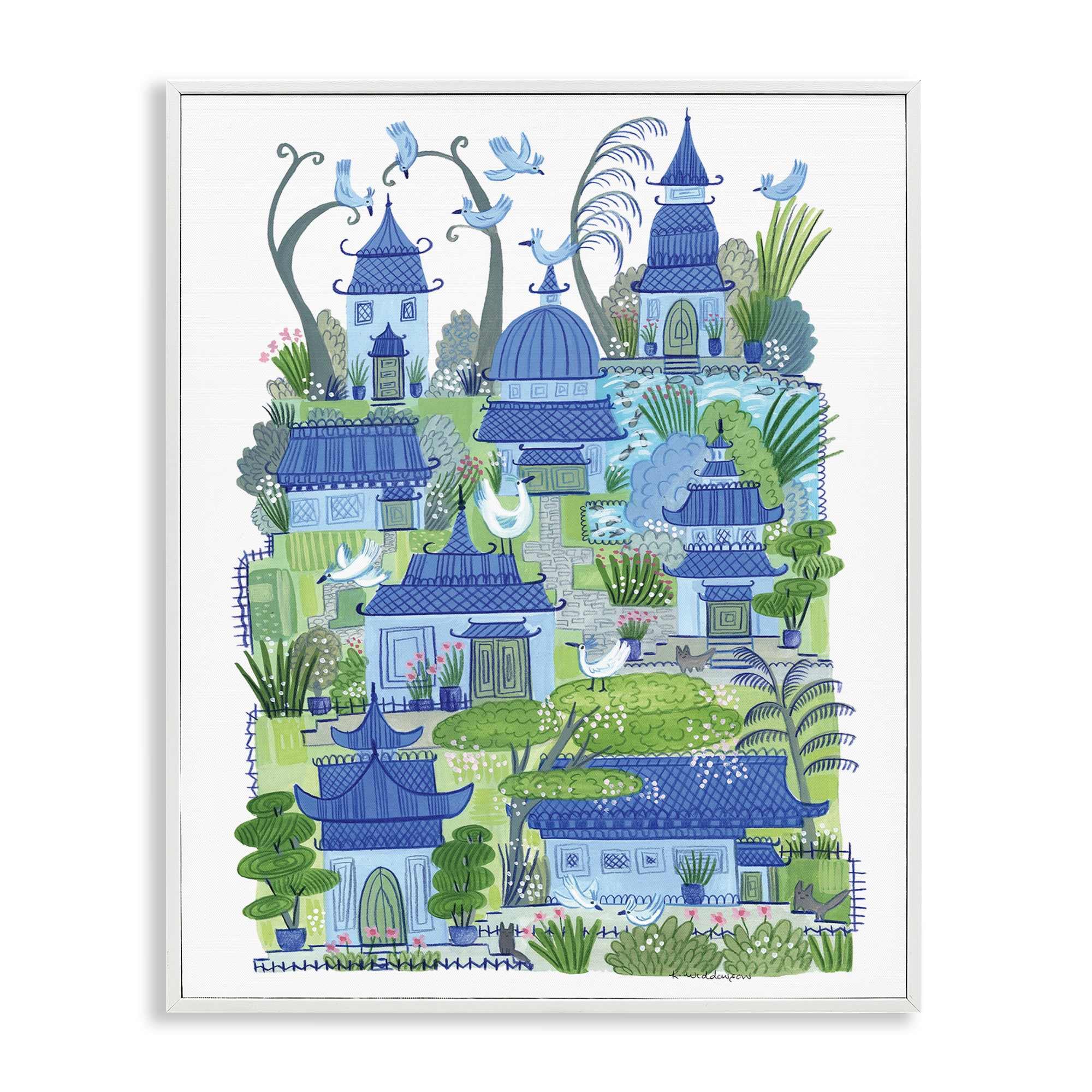 Stupell Industries BS-613-WFR-24X30 Charming Village Buildings White Framed Giclee Art By Kay Widdowson 24 x 30