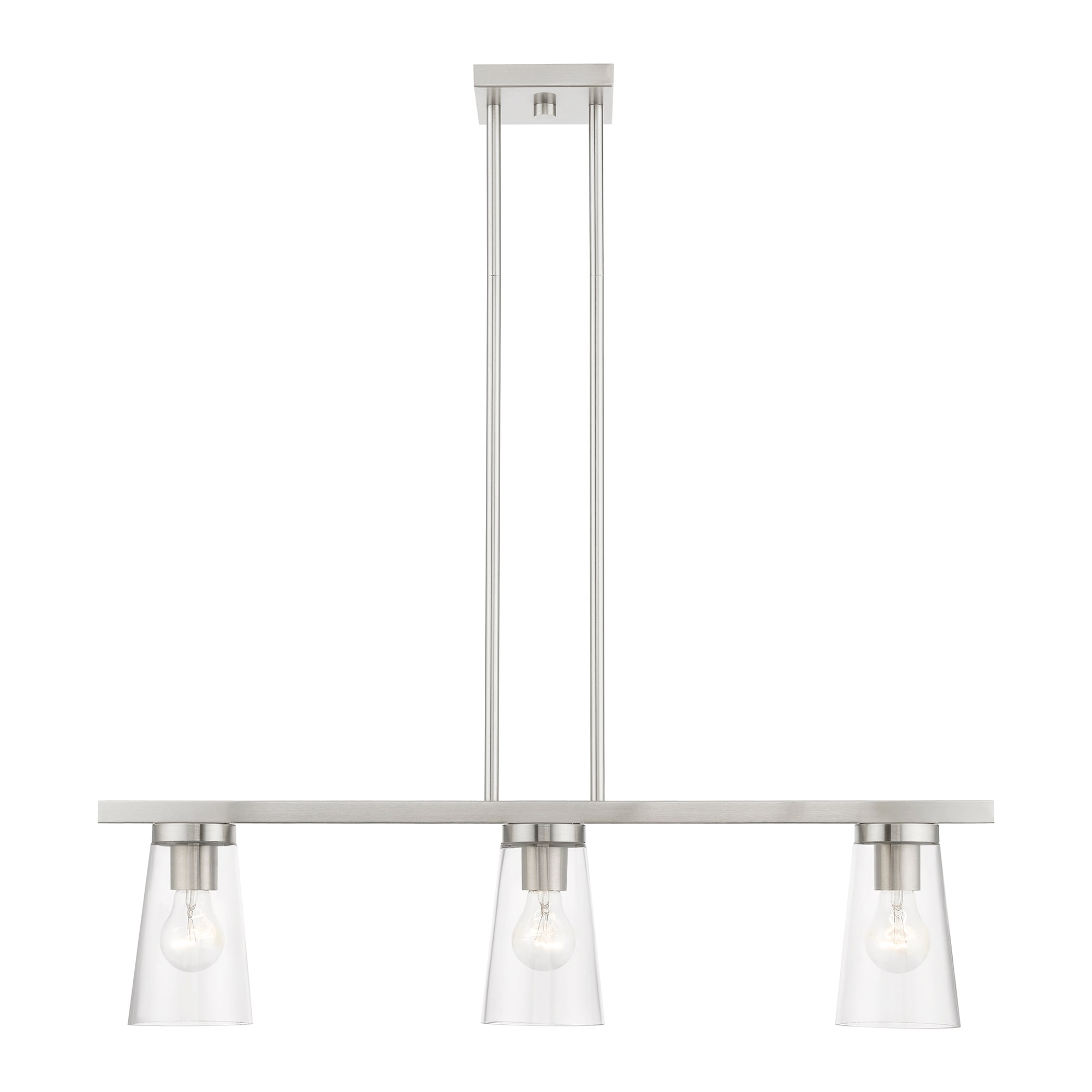 Brushed Nickel 3-Light Linear Chandelier with Clear Glass Shades