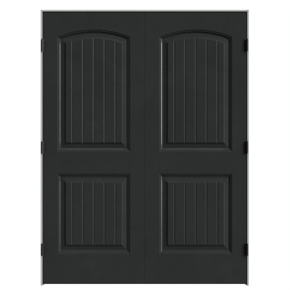 Masonite 641958 60-in x 80-in Midnight Black Solid core 2-panel square Bi-parting Smooth Prefinished Molded composite Flat Jamb Double Prehung Interior Door