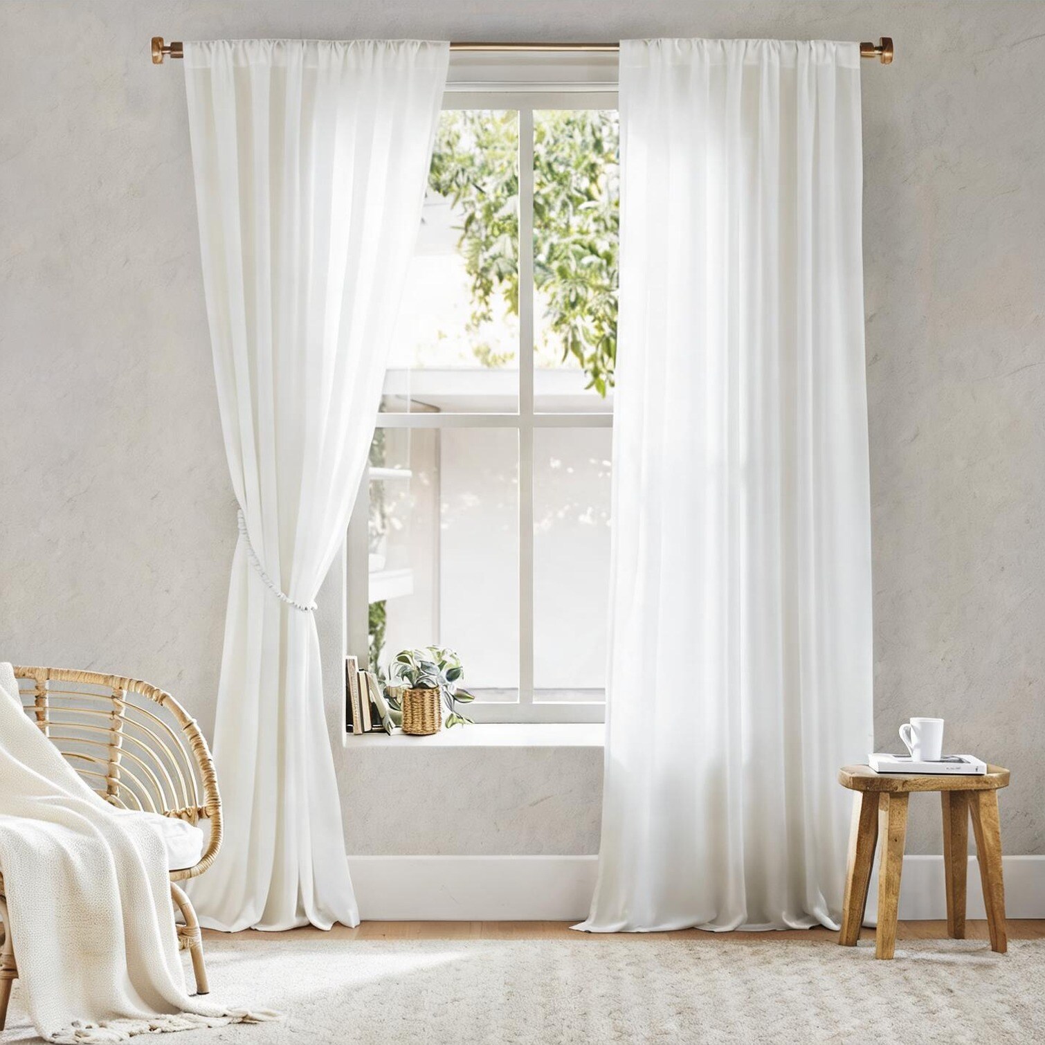Naturefalls 52 x 84 in. White Microfiber Window Curtain Pair with Rod ...